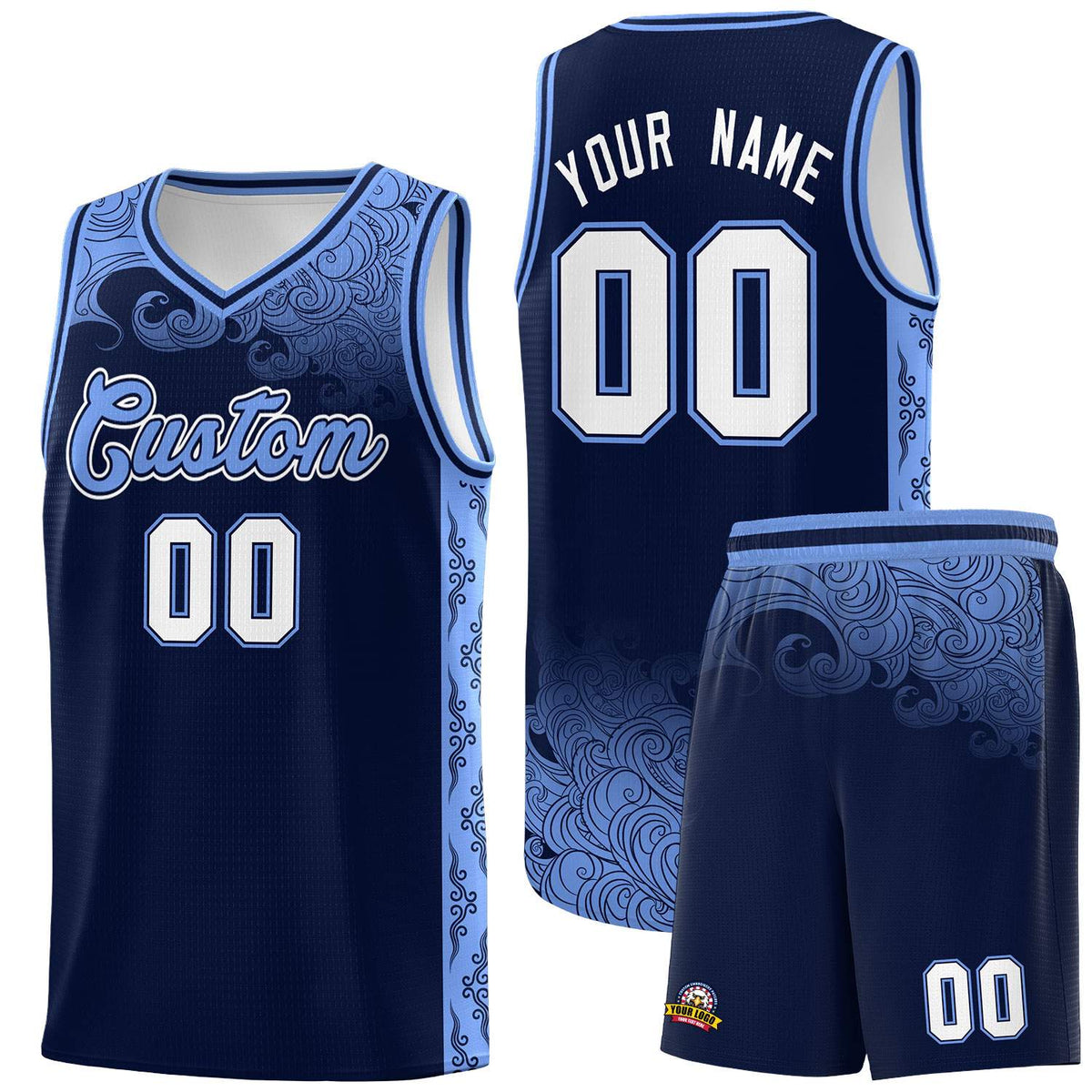 Custom Navy Personalized Cloud Pattern Sports Kits Uniform Basketball Jersey|KXKSHOP