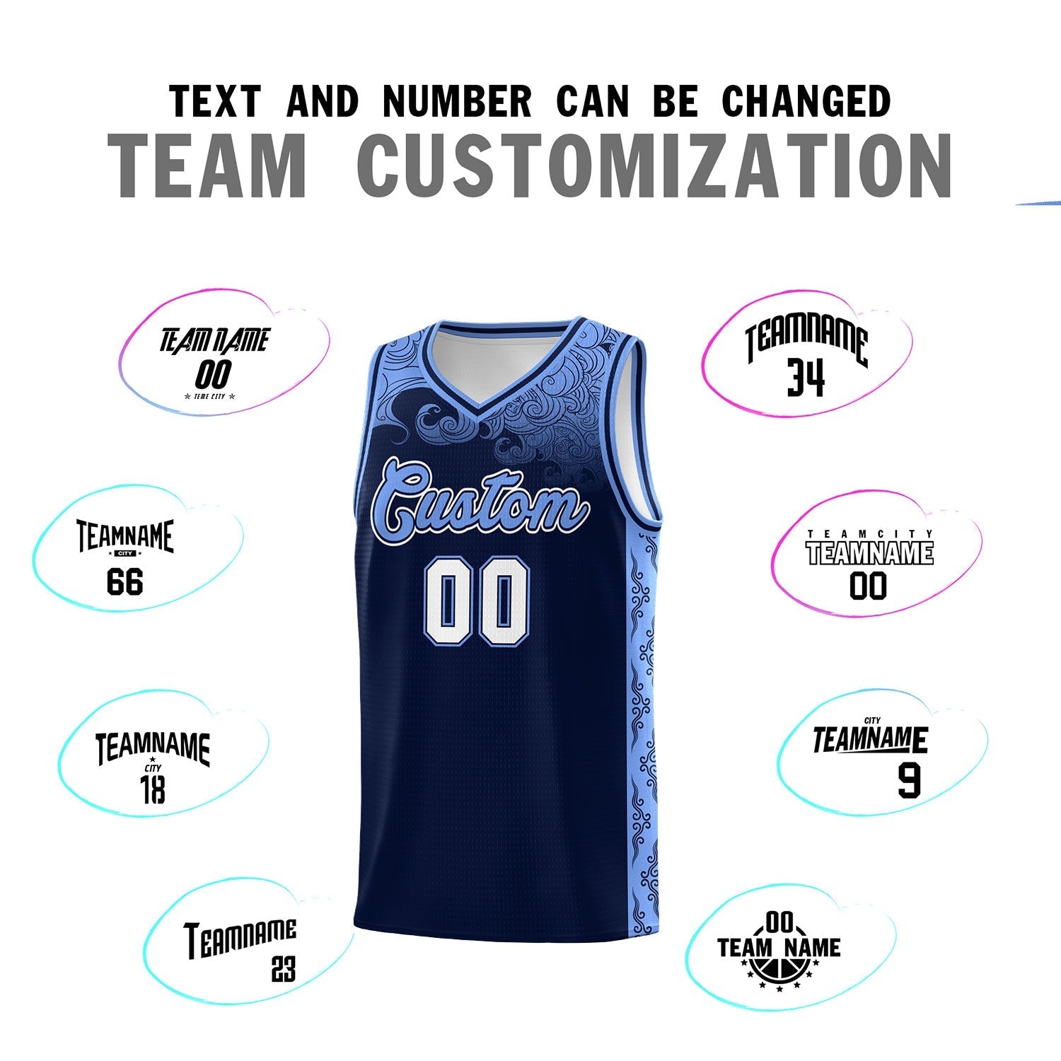 Custom Navy Personalized Cloud Pattern Sports Kits Uniform Basketball Jersey|KXKSHOP
