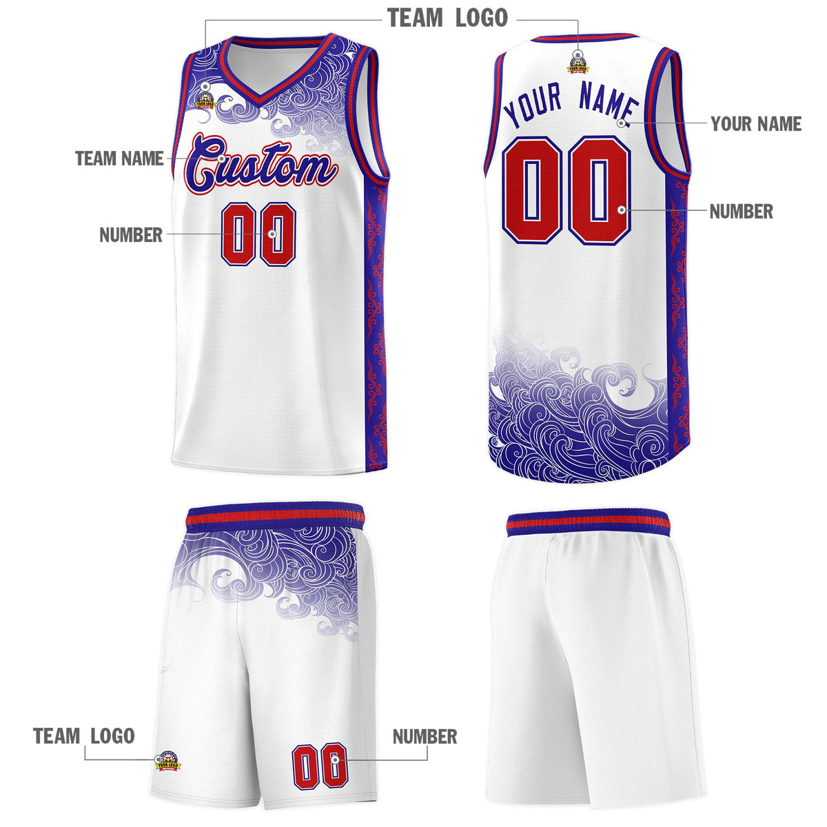Custom White Personalized Cloud Pattern Sports Kits Uniform Basketball Jersey|KXKSHOP