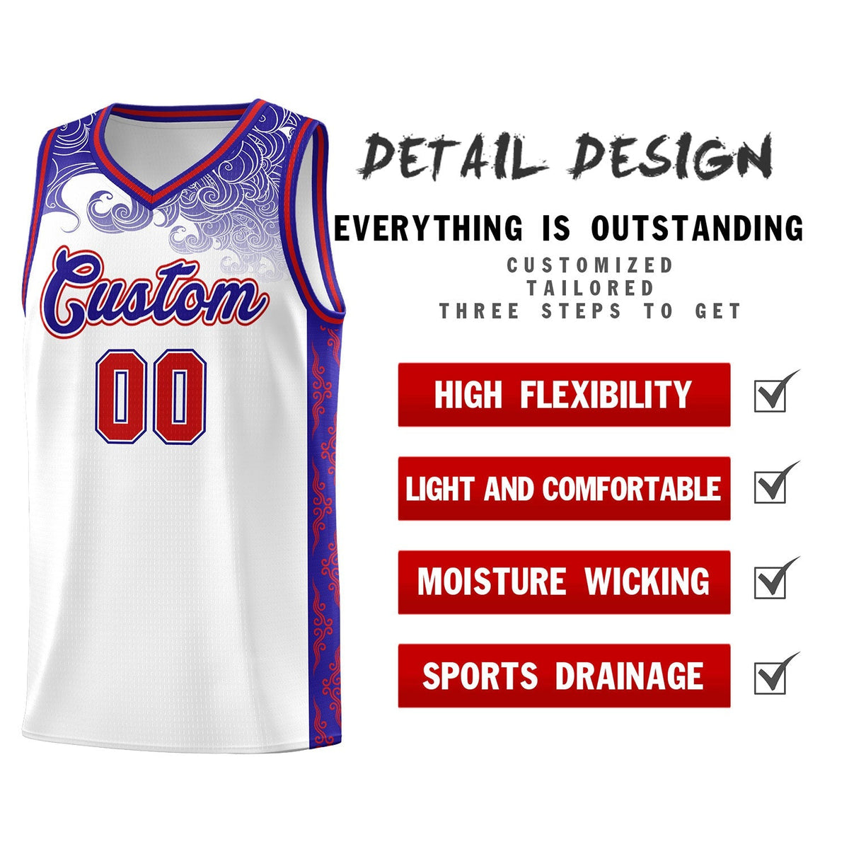 Custom White Personalized Cloud Pattern Sports Kits Uniform Basketball Jersey|KXKSHOP