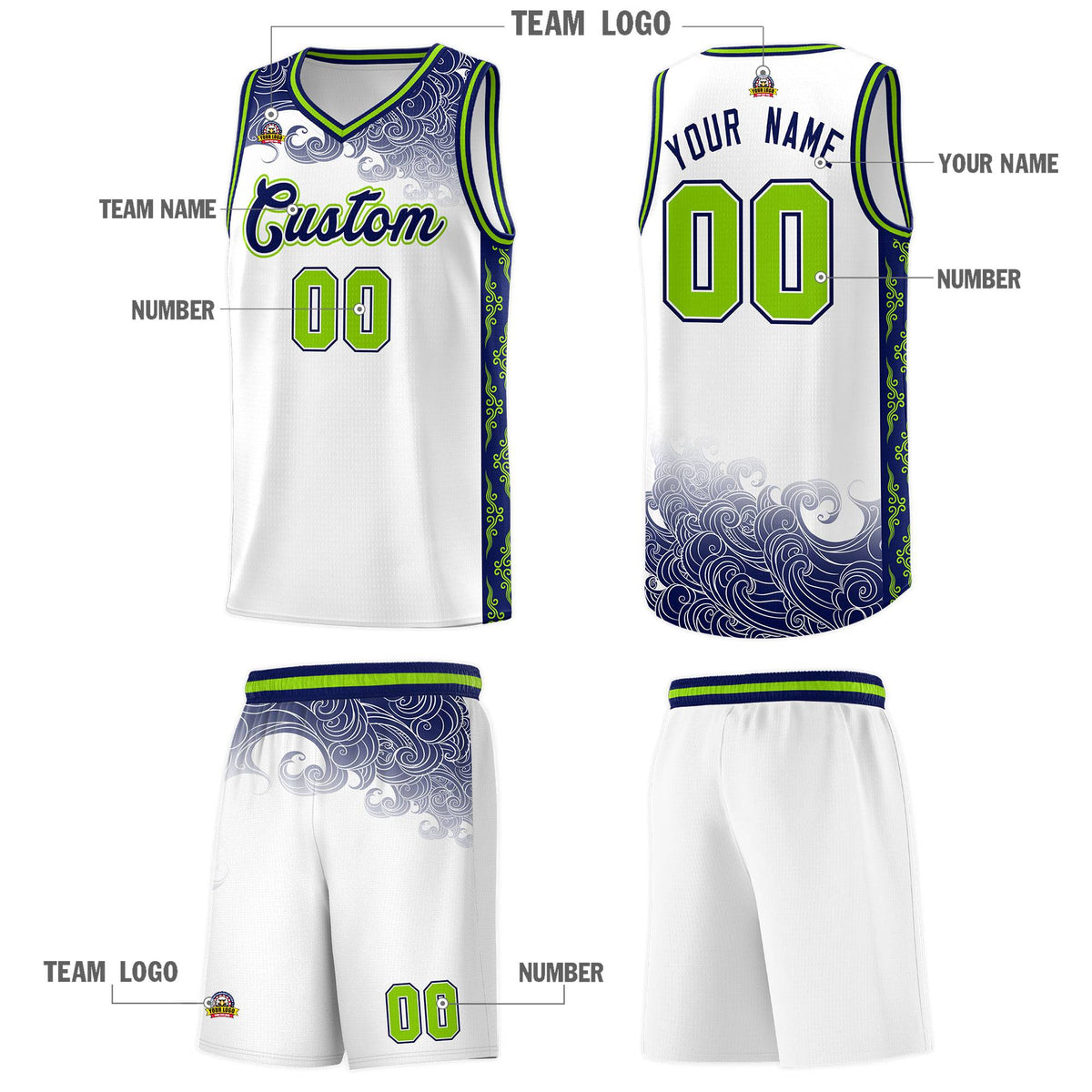 Custom White Personalized Cloud Pattern Sports Kits Uniform Basketball Jersey|KXKSHOP