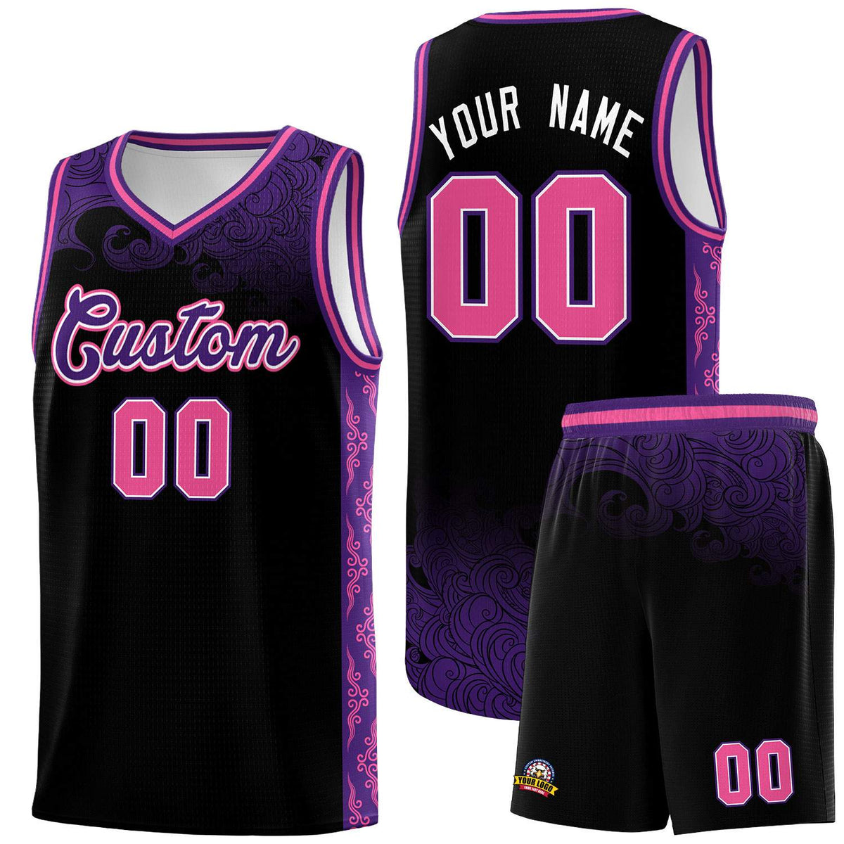 Custom Black Personalized Cloud Pattern Sports Kits Uniform Basketball Jersey|KXKSHOP