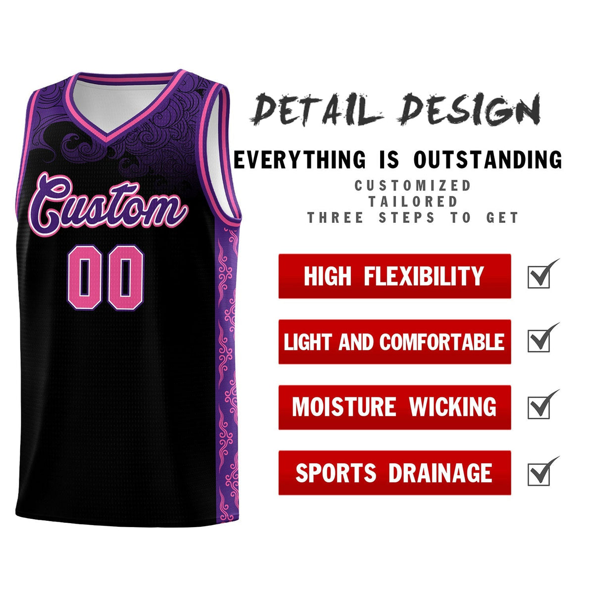 Custom Black Personalized Cloud Pattern Sports Kits Uniform Basketball Jersey|KXKSHOP