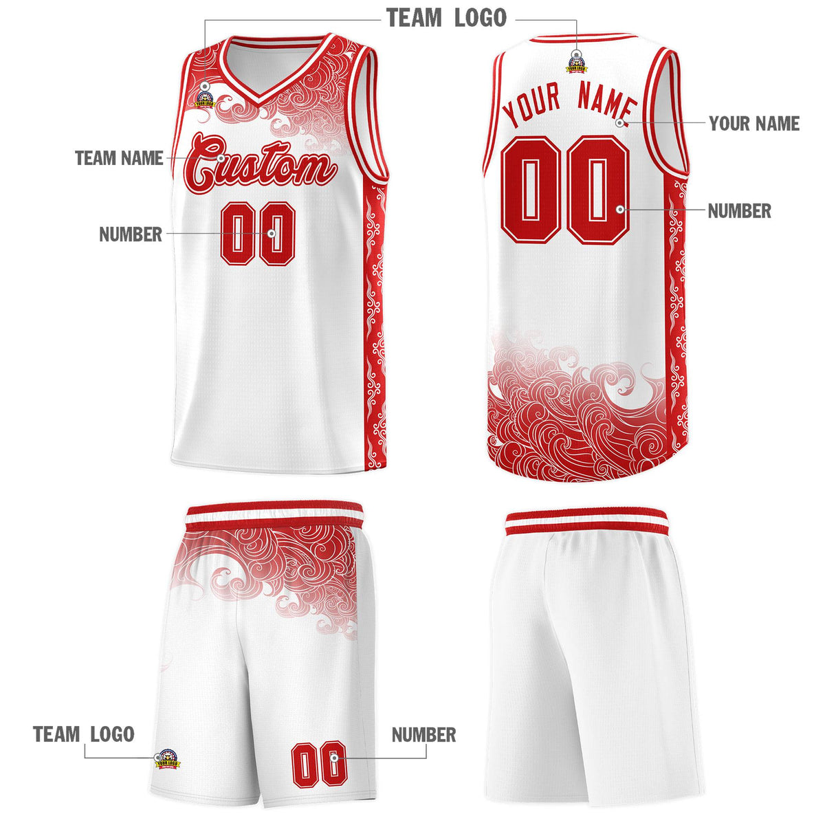 Custom White Personalized Cloud Pattern Sports Kits Uniform Basketball Jersey|KXKSHOP