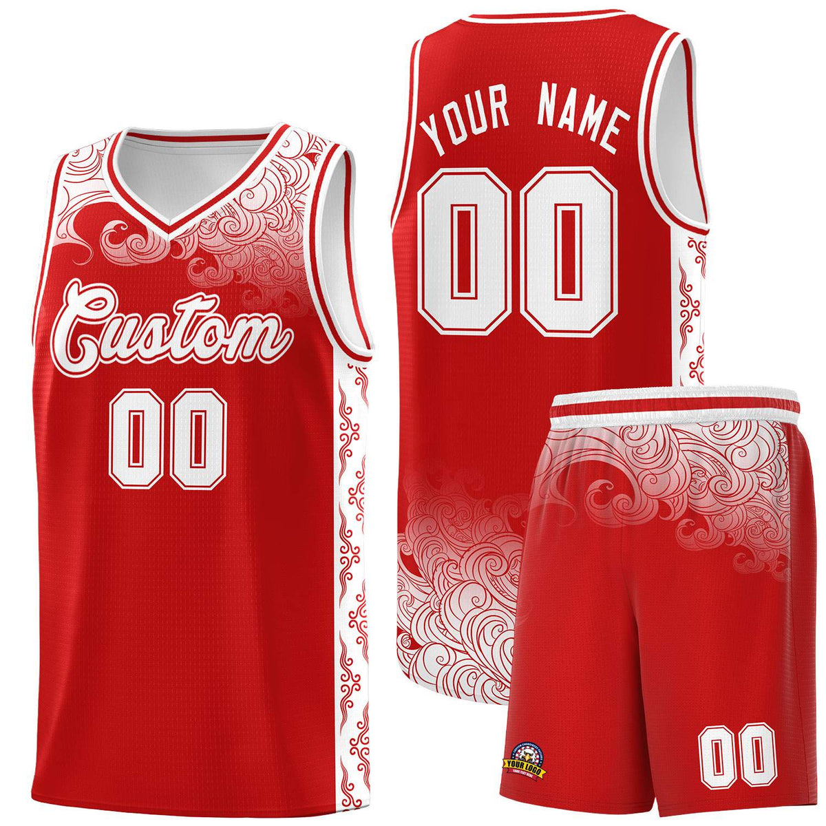 Custom Red Personalized Cloud Pattern Sports Kits Uniform Basketball Jersey|KXKSHOP
