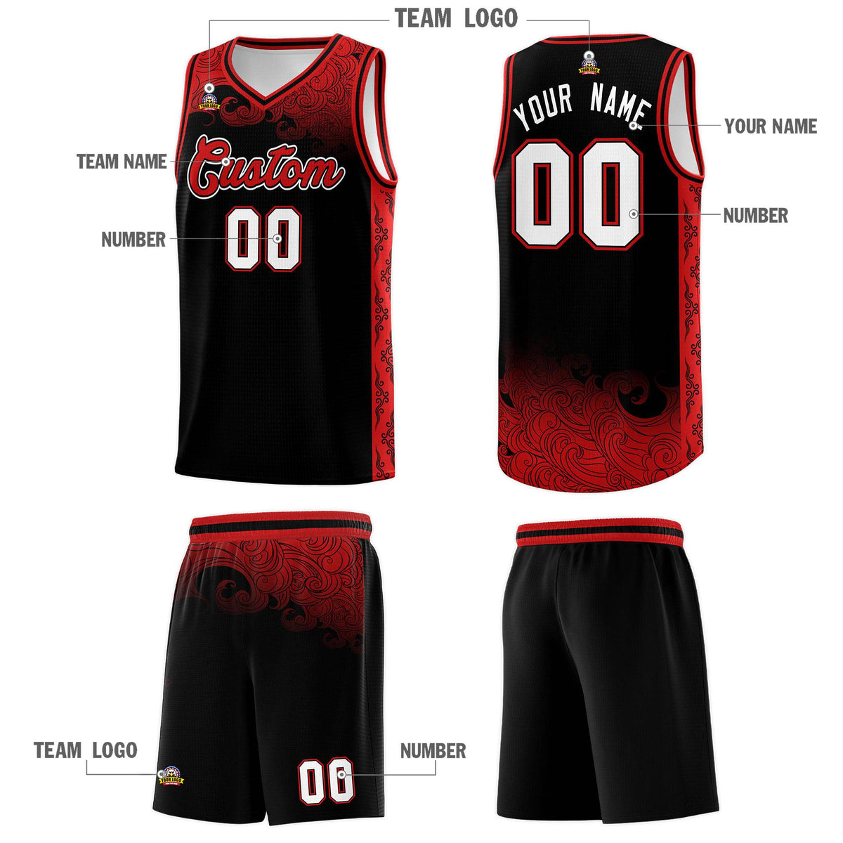 Custom Black Personalized Cloud Pattern Sports Kits Uniform Basketball Jersey|KXKSHOP