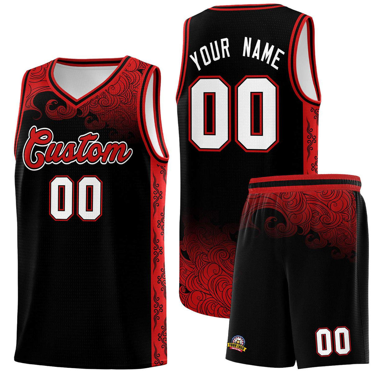 Custom Black Personalized Cloud Pattern Sports Kits Uniform Basketball Jersey|KXKSHOP