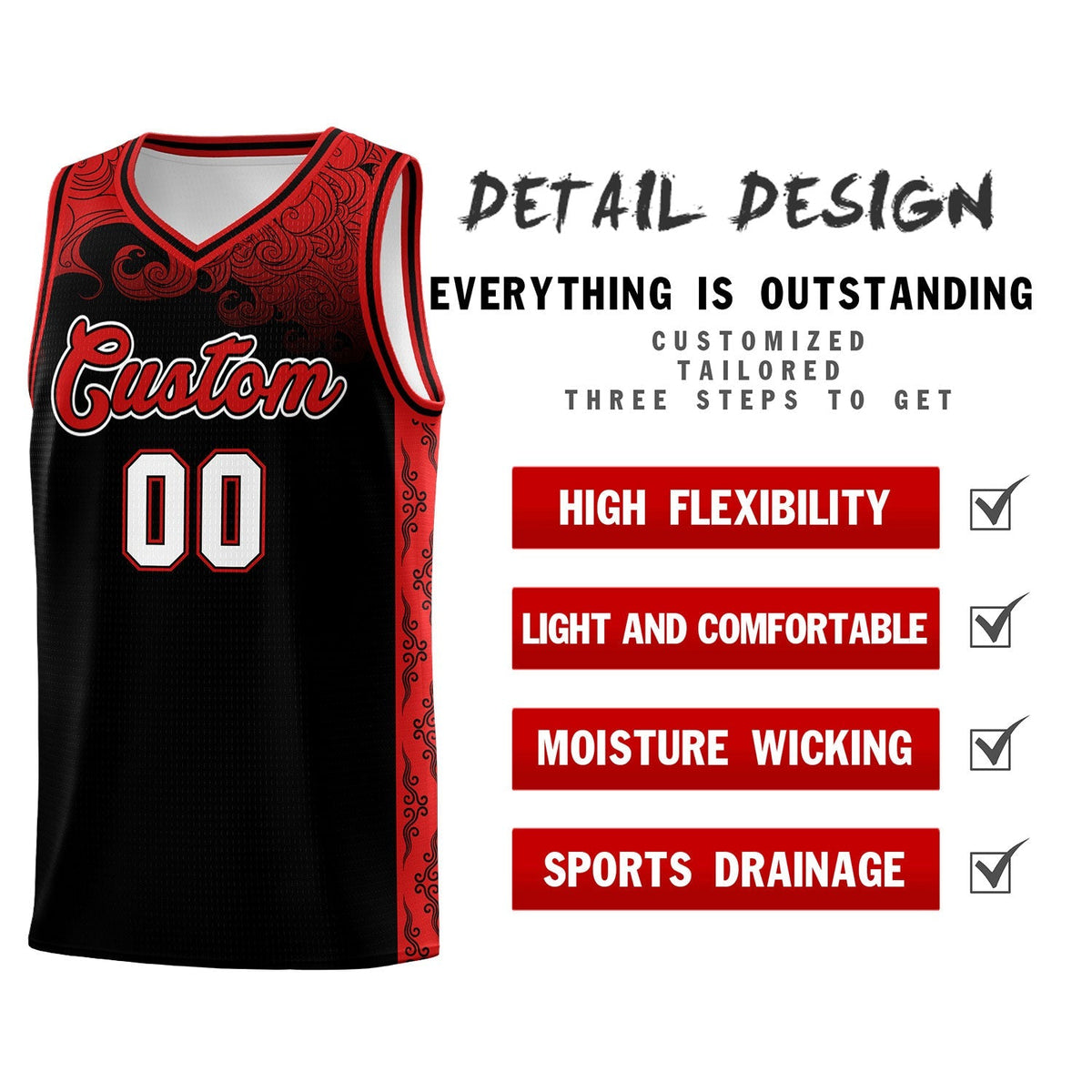 Custom Black Personalized Cloud Pattern Sports Kits Uniform Basketball Jersey|KXKSHOP