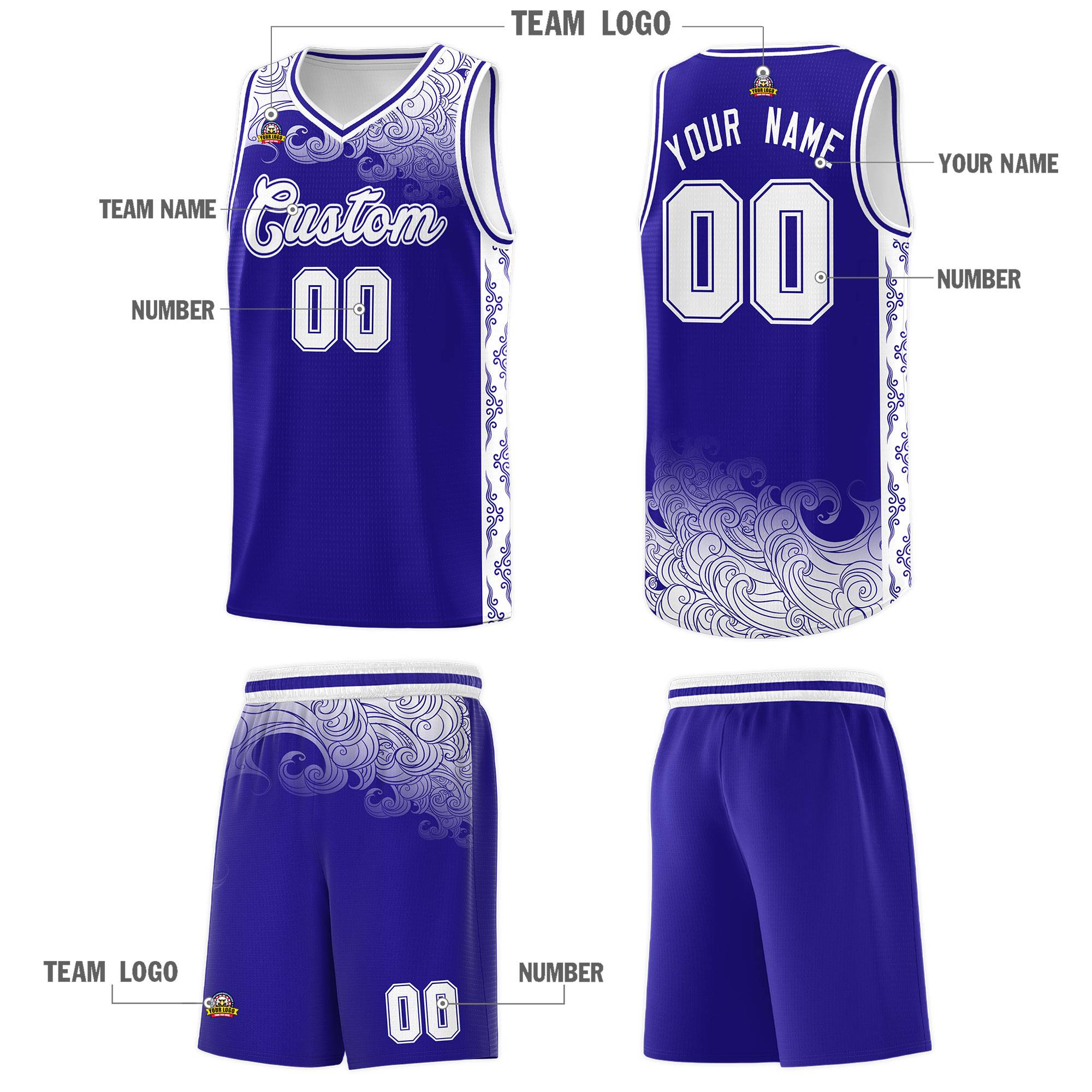 Custom Royal Personalized Cloud Pattern Sports Kits Uniform Basketball Jersey|KXKSHOP
