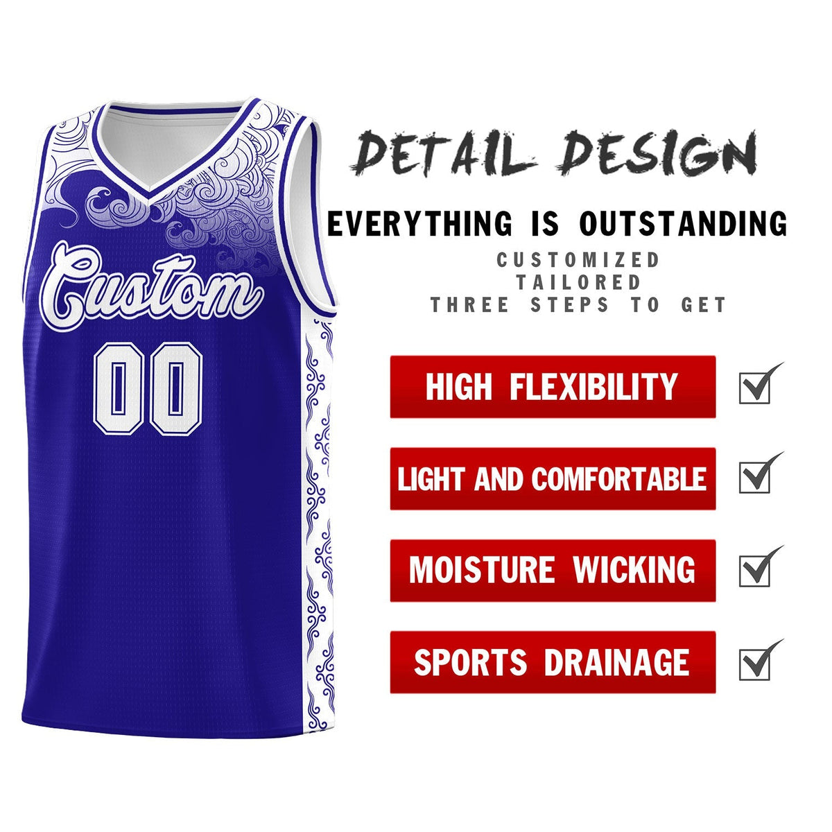 Custom Royal Personalized Cloud Pattern Sports Kits Uniform Basketball Jersey|KXKSHOP