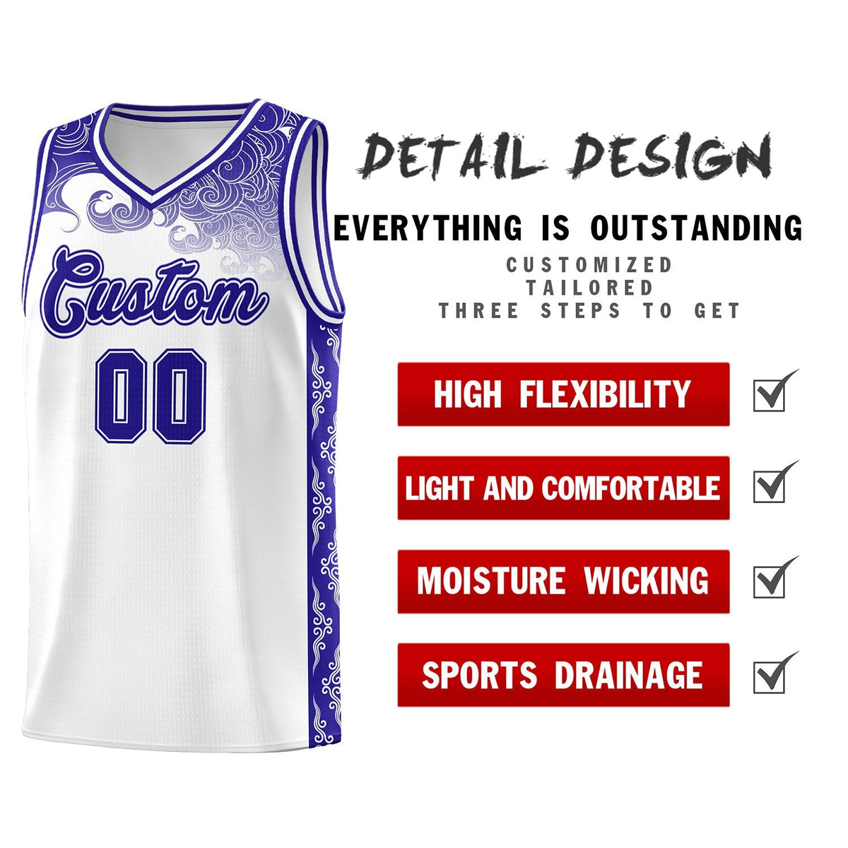 Custom White Personalized Cloud Pattern Sports Kits Uniform Basketball Jersey|KXKSHOP