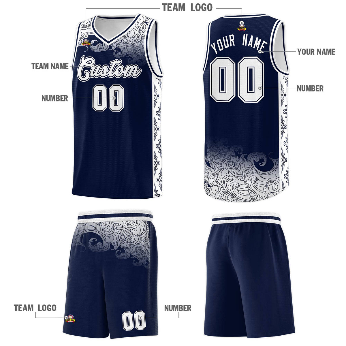 Custom Navy Personalized Cloud Pattern Sports Kits Uniform Basketball Jersey|KXKSHOP