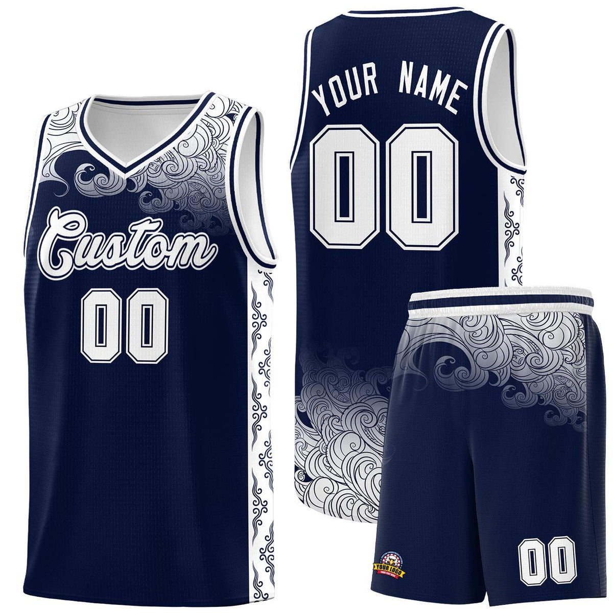 Custom Navy Personalized Cloud Pattern Sports Kits Uniform Basketball Jersey|KXKSHOP