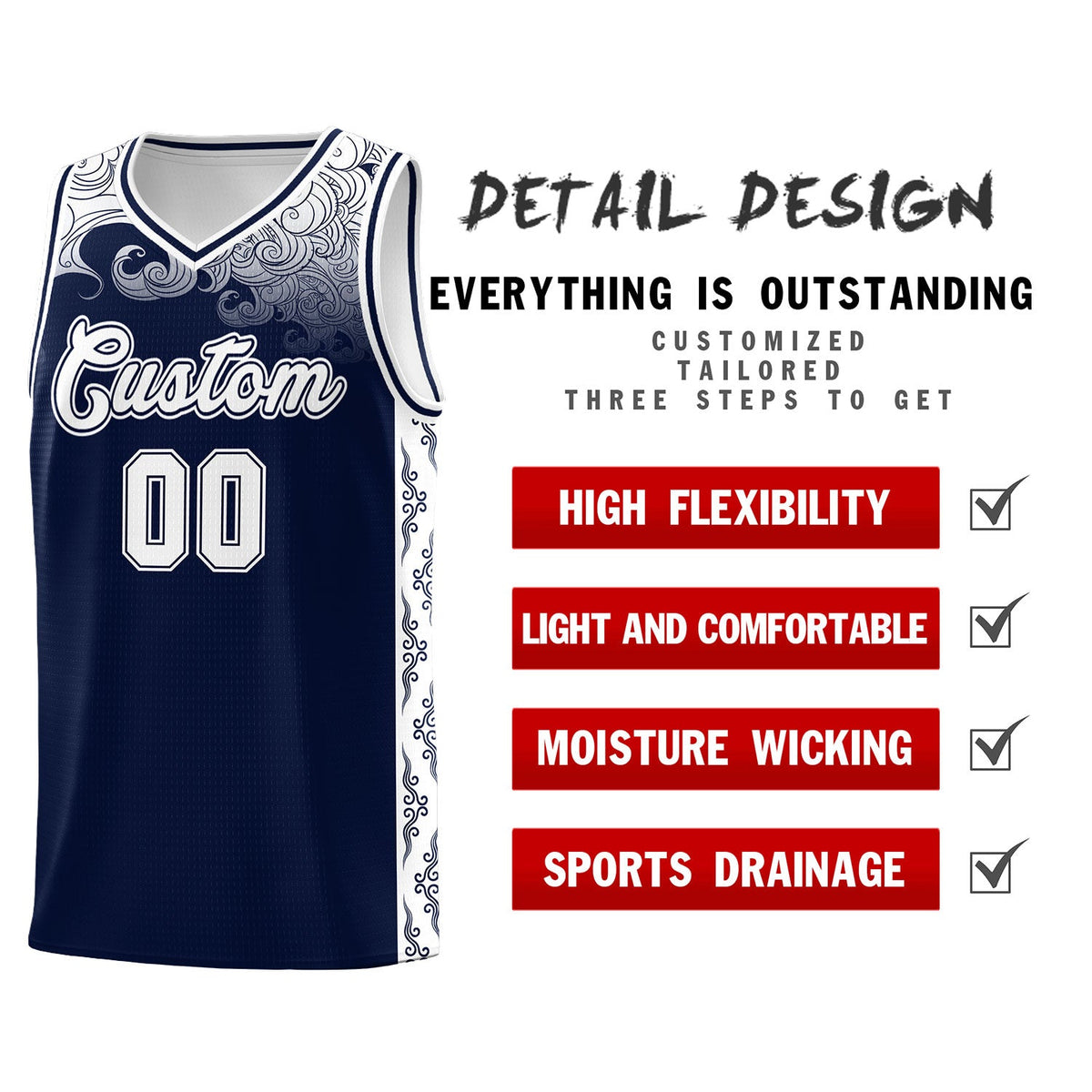 Custom Navy Personalized Cloud Pattern Sports Kits Uniform Basketball Jersey|KXKSHOP