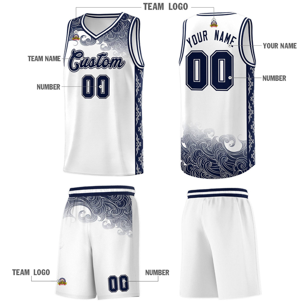 Custom White Personalized Cloud Pattern Sports Kits Uniform Basketball Jersey|KXKSHOP