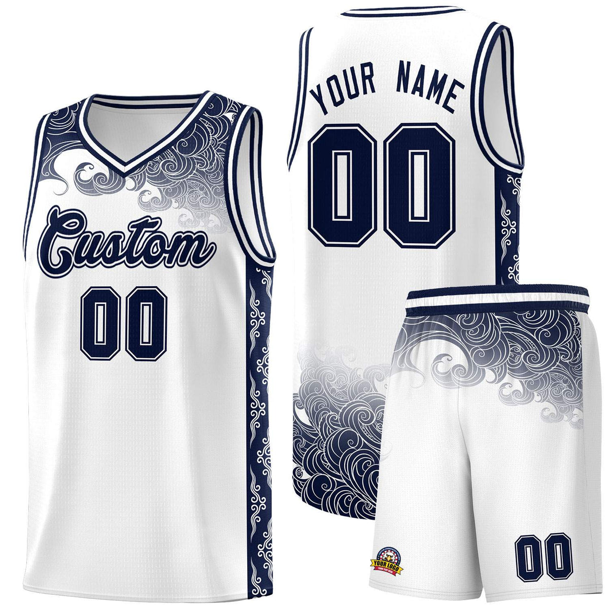 Custom White Personalized Cloud Pattern Sports Kits Uniform Basketball Jersey|KXKSHOP