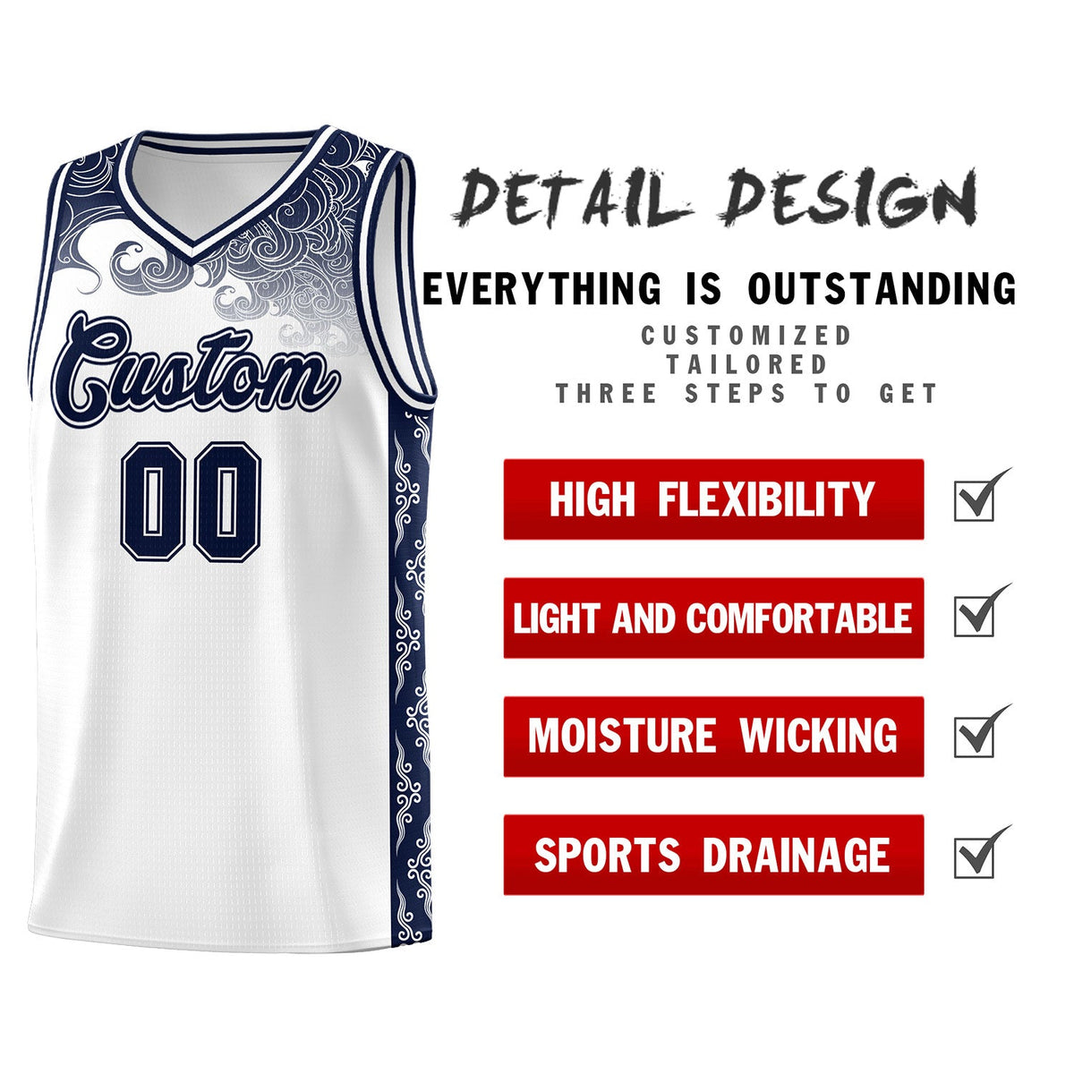 Custom White Personalized Cloud Pattern Sports Kits Uniform Basketball Jersey|KXKSHOP