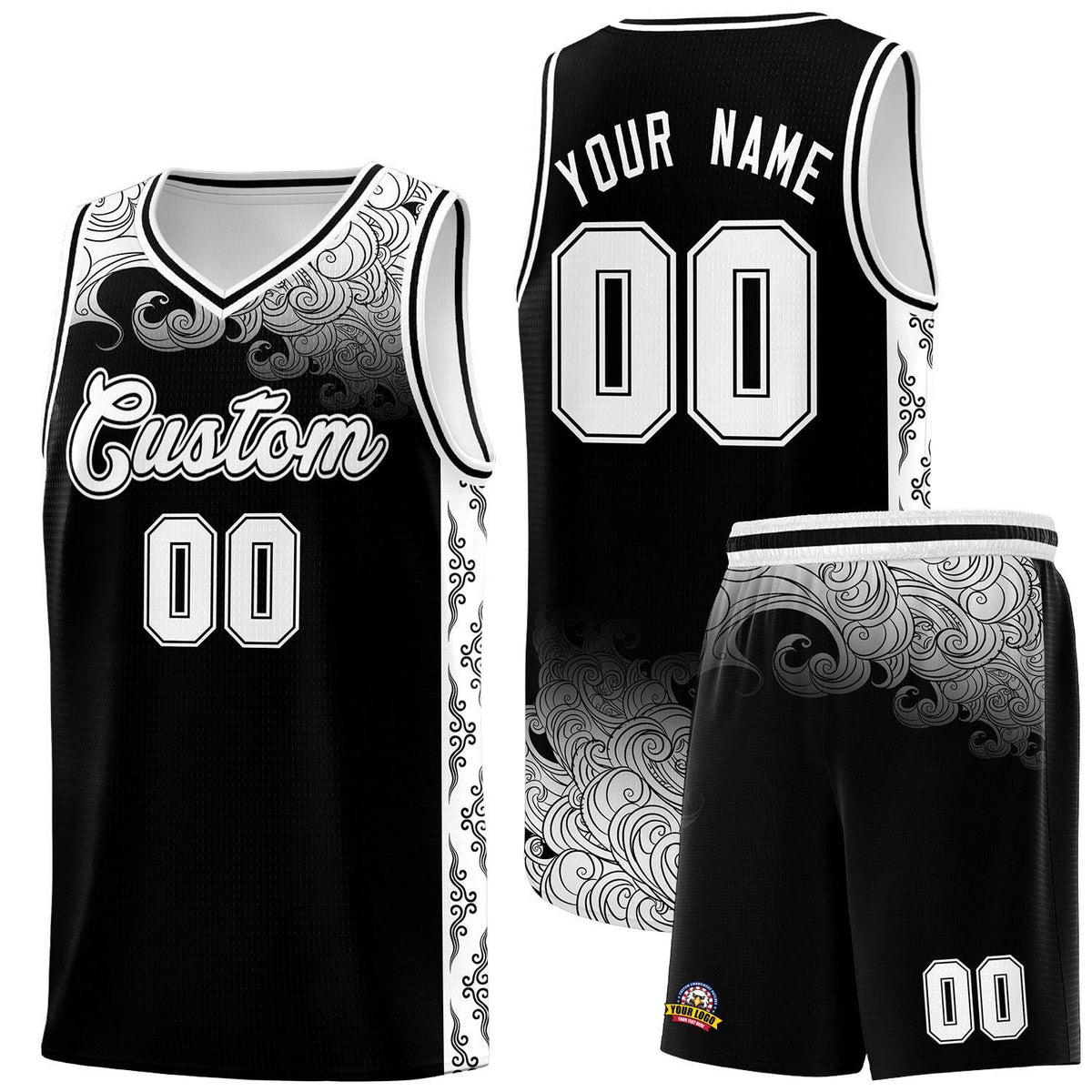 Custom Black Personalized Cloud Pattern Sports Kits Uniform Basketball Jersey|KXKSHOP