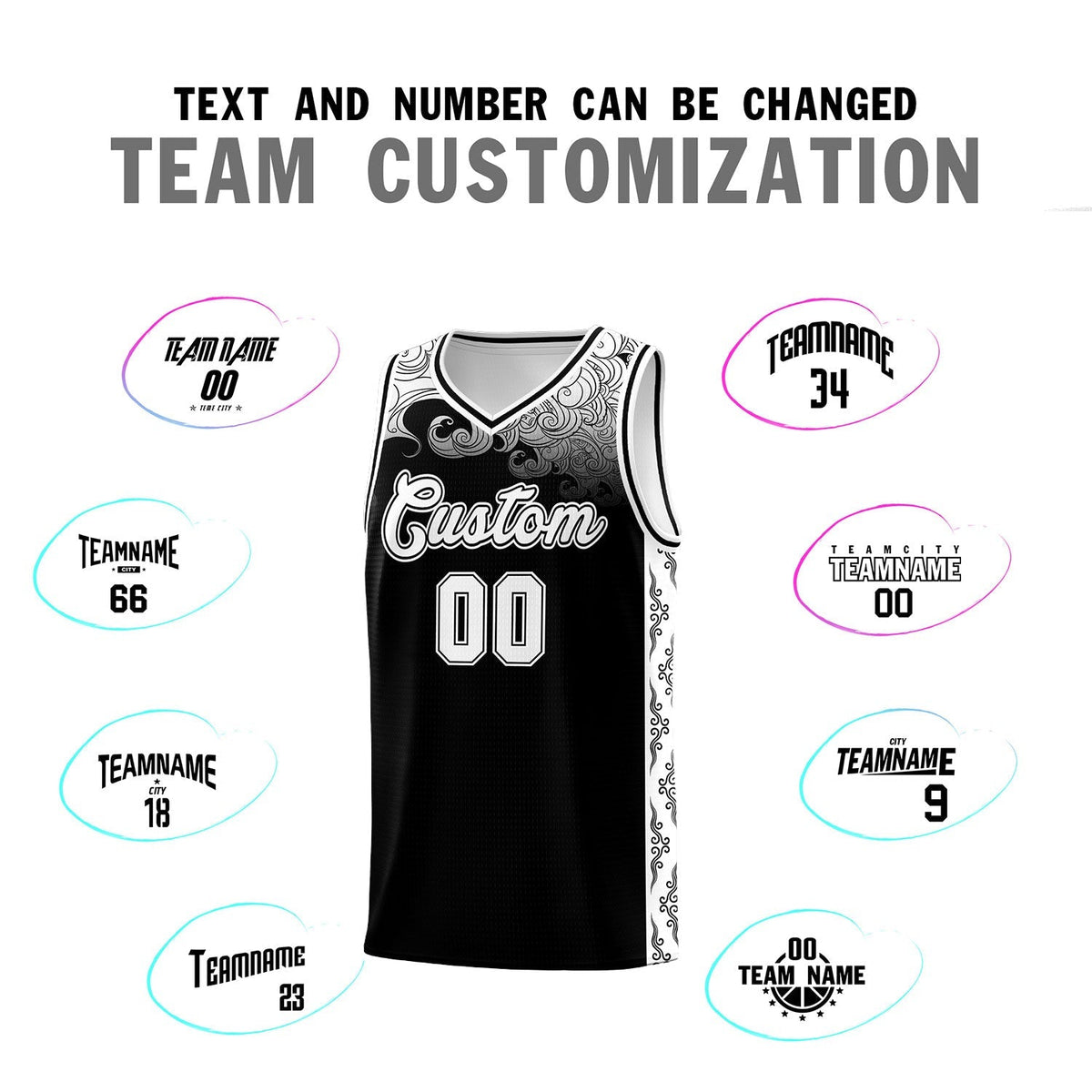 Custom Black Personalized Cloud Pattern Sports Kits Uniform Basketball Jersey|KXKSHOP