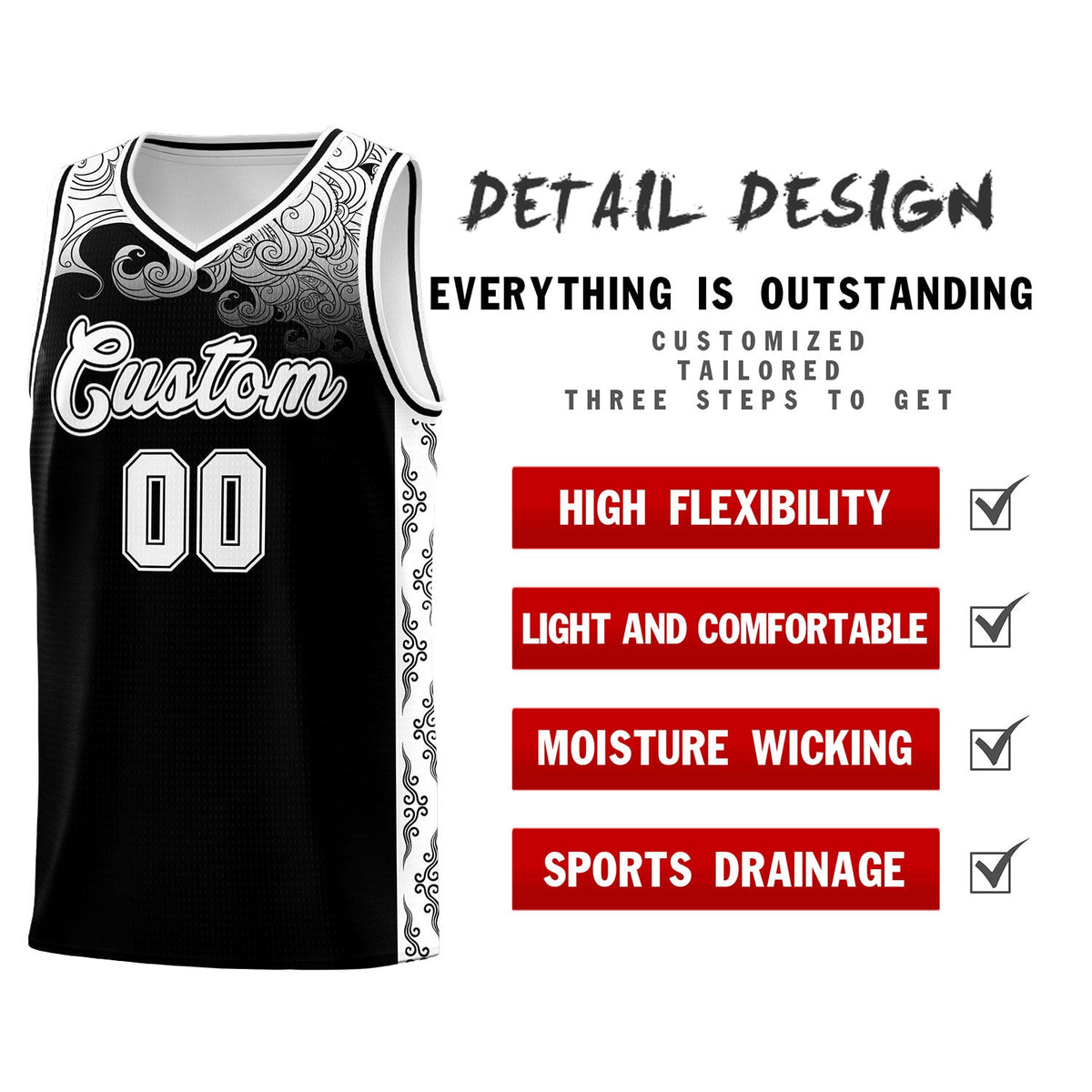Custom Black Personalized Cloud Pattern Sports Kits Uniform Basketball Jersey|KXKSHOP