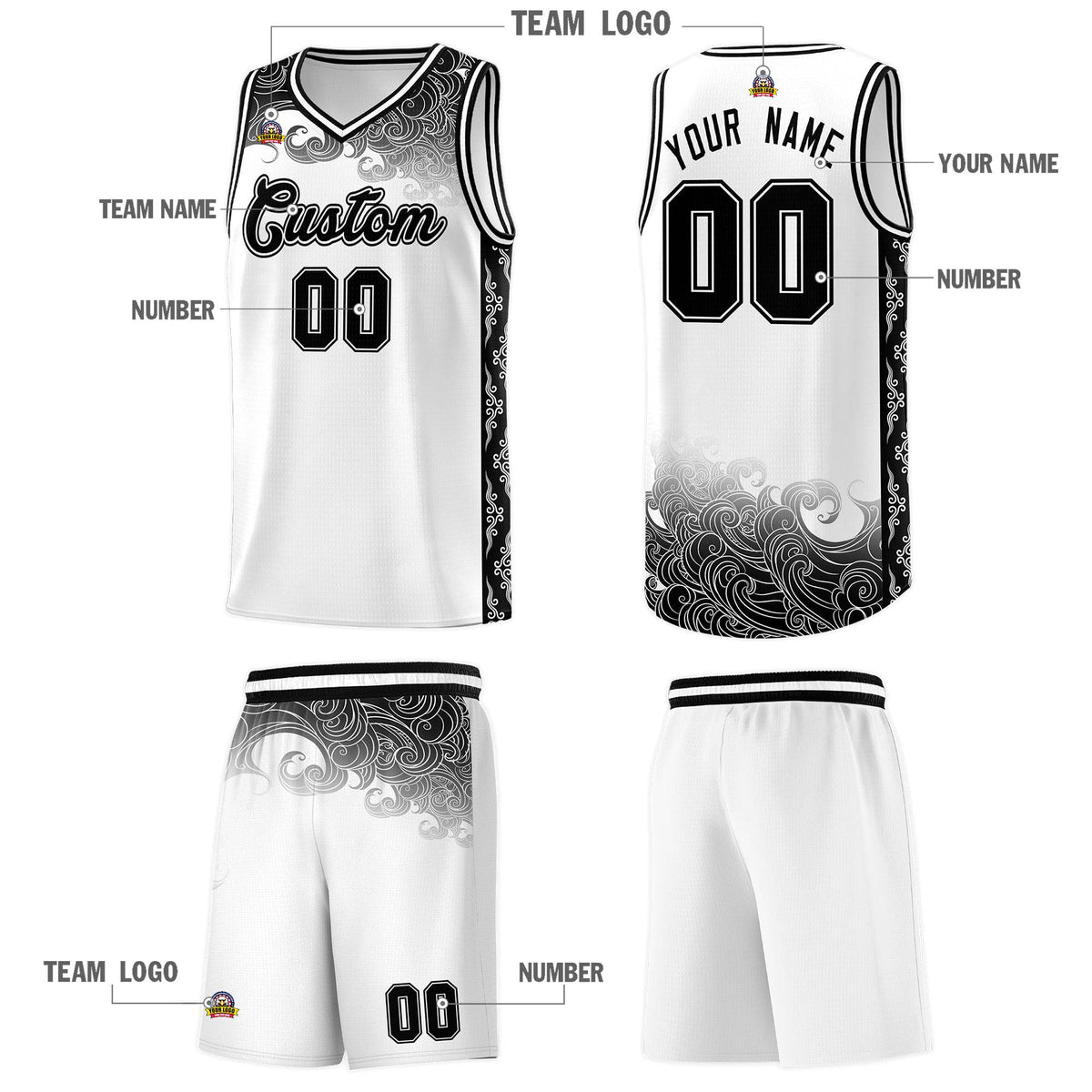 Custom White Personalized Cloud Pattern Sports Kits Uniform Basketball Jersey|KXKSHOP