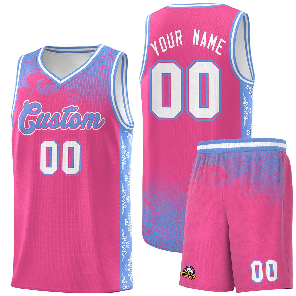 Custom Pink Personalized Cloud Pattern Sports Kits Uniform Basketball Jersey|KXKSHOP