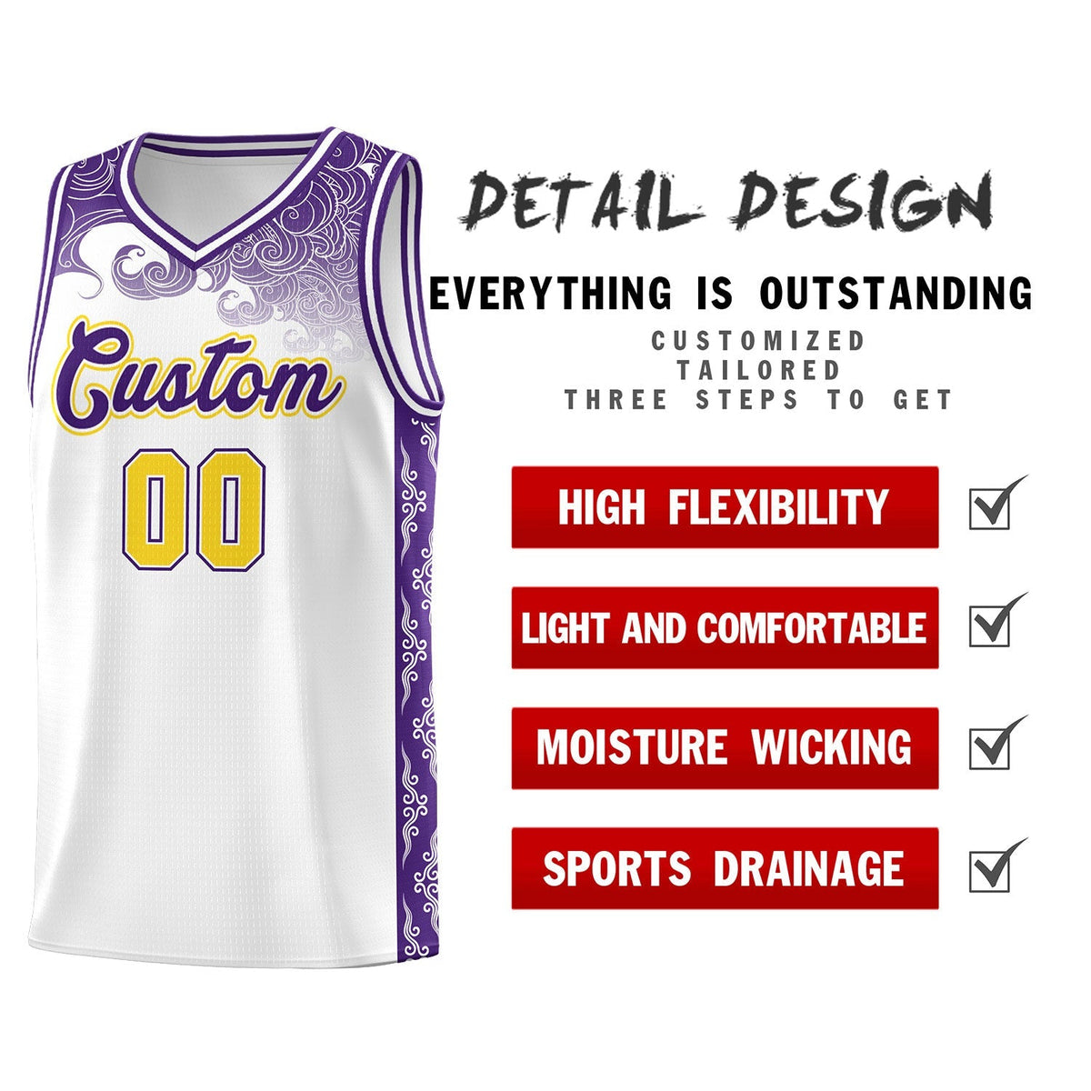 Custom White Personalized Cloud Pattern Sports Kits Uniform Basketball Jersey|KXKSHOP