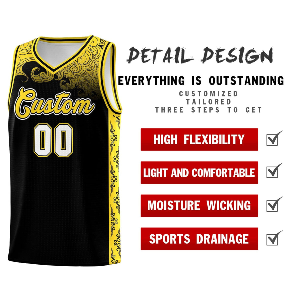 Custom Black Personalized Cloud Pattern Sports Kits Uniform Basketball Jersey|KXKSHOP