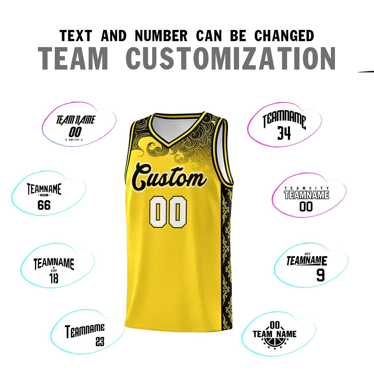 Custom Gold Personalized Cloud Pattern Sports Kits Uniform Basketball Jersey|KXKSHOP