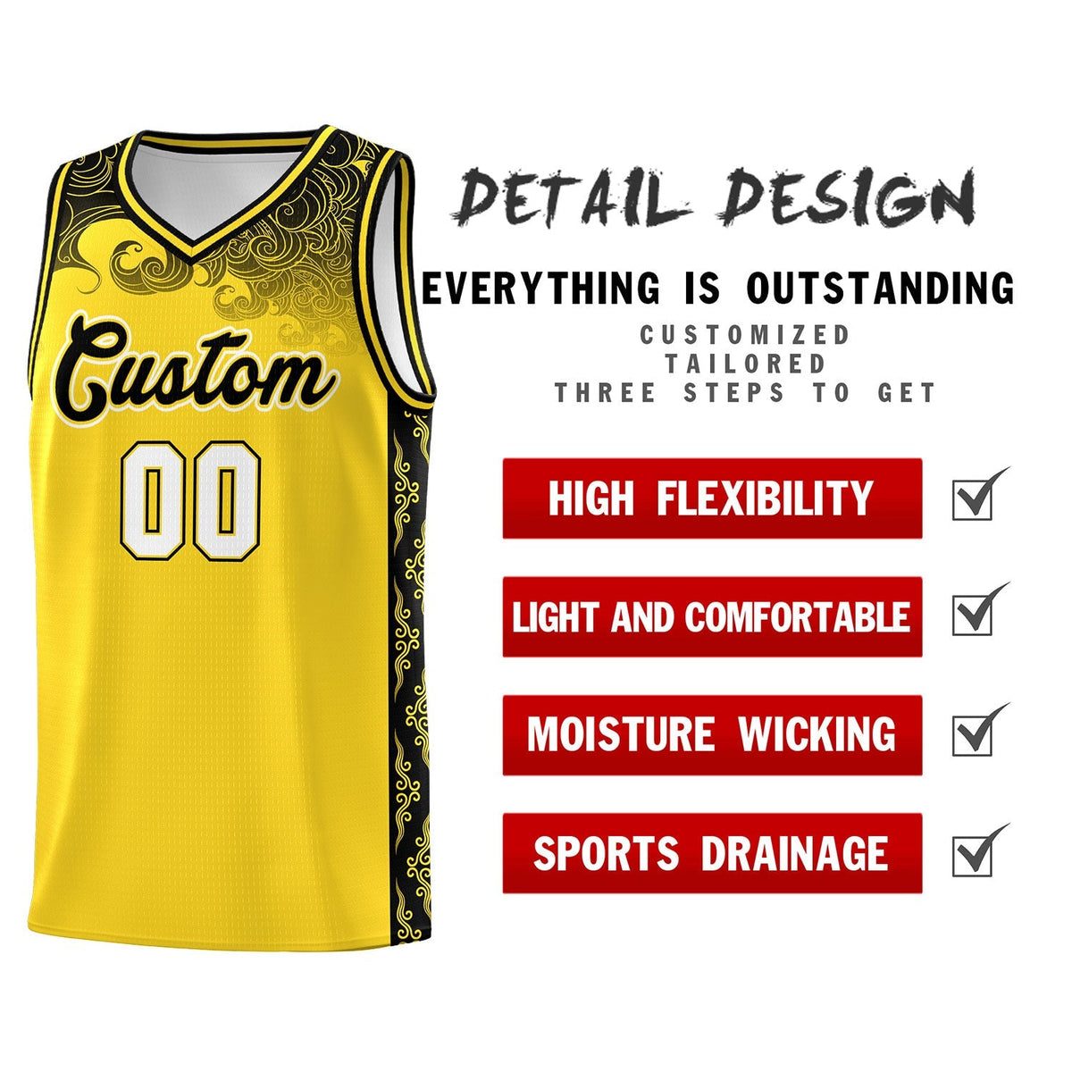 Custom Gold Personalized Cloud Pattern Sports Kits Uniform Basketball Jersey|KXKSHOP