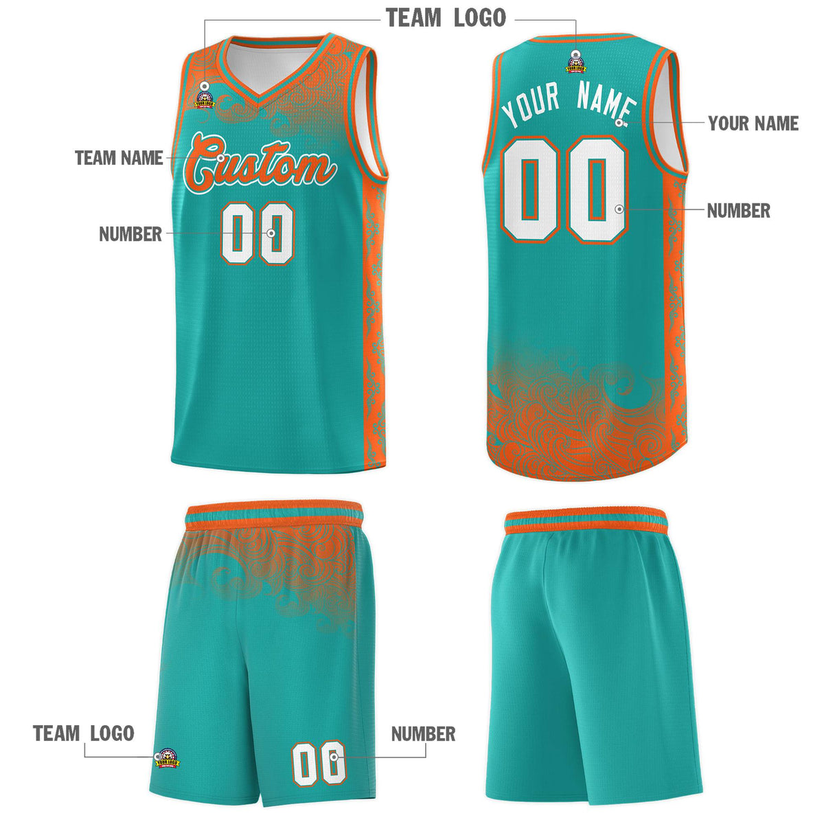 Custom Aqua Personalized Cloud Pattern Sports Kits Uniform Basketball Jersey|KXKSHOP