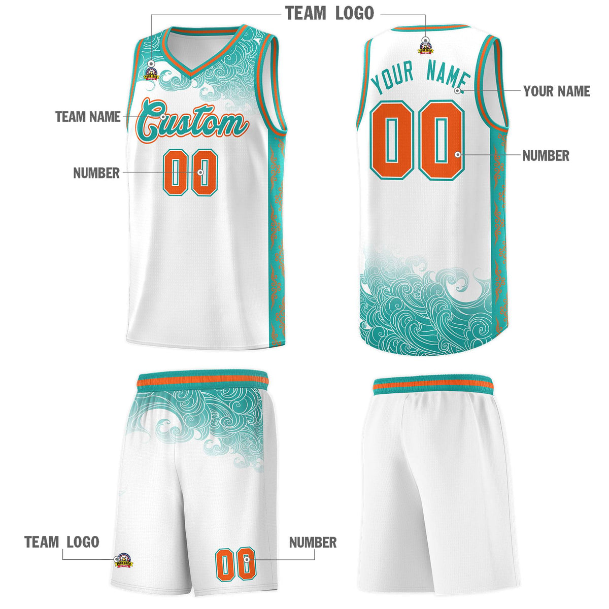 Custom White Personalized Cloud Pattern Sports Kits Uniform Basketball Jersey|KXKSHOP