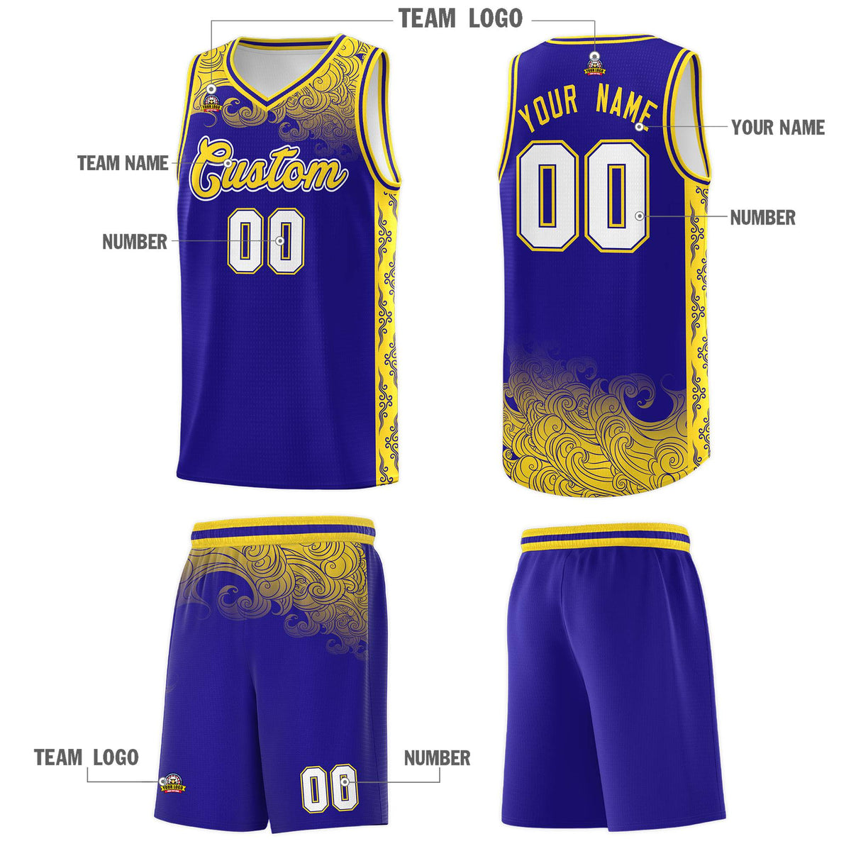 Custom Royal Personalized Cloud Pattern Sports Kits Uniform Basketball Jersey|KXKSHOP
