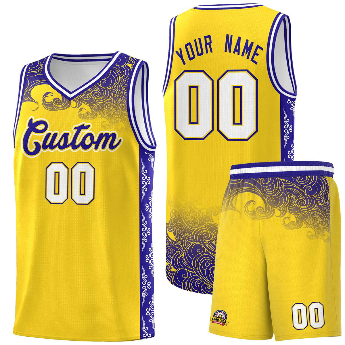 Custom Gold Personalized Cloud Pattern Sports Kits Uniform Basketball Jersey|KXKSHOP