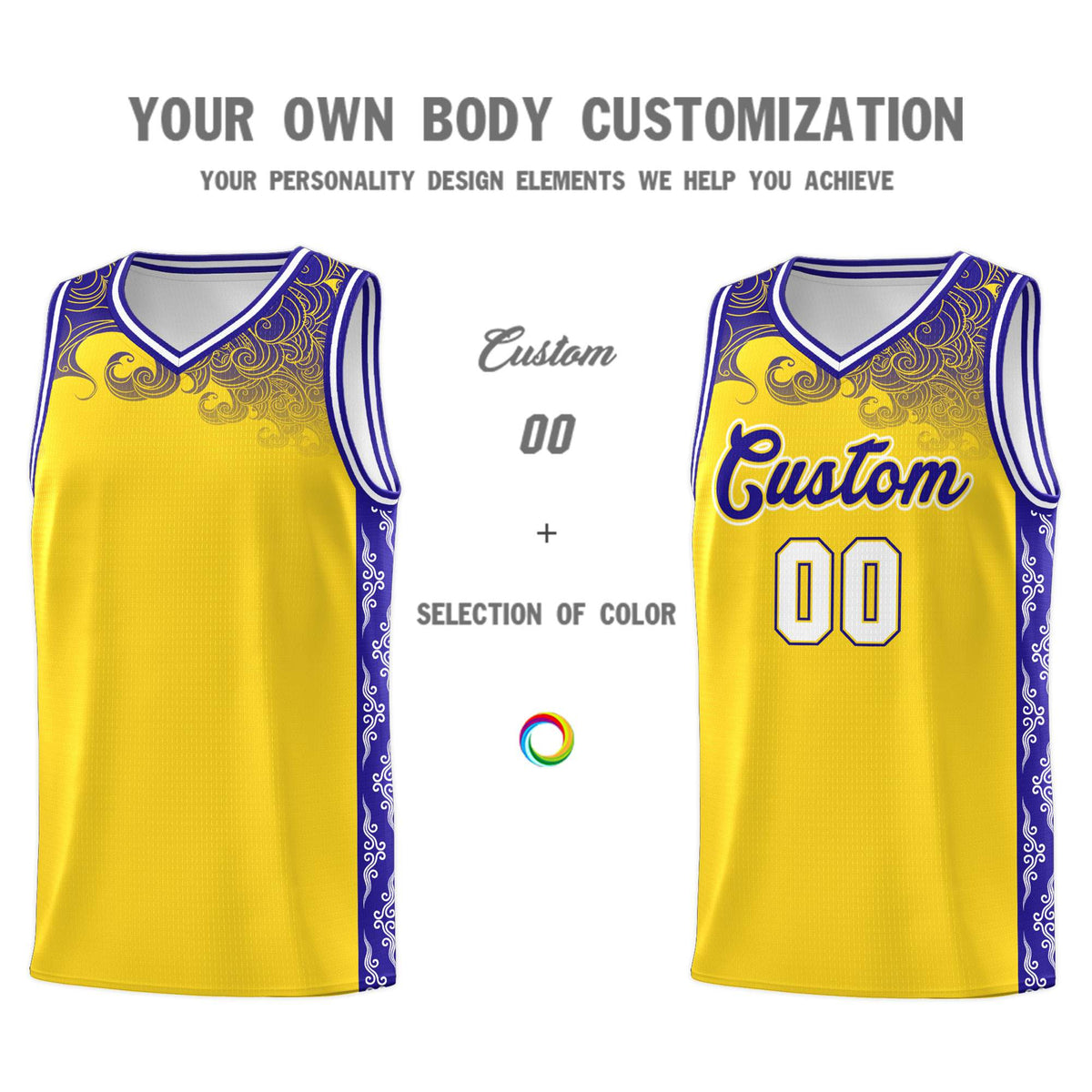 Custom Gold Personalized Cloud Pattern Sports Kits Uniform Basketball Jersey|KXKSHOP
