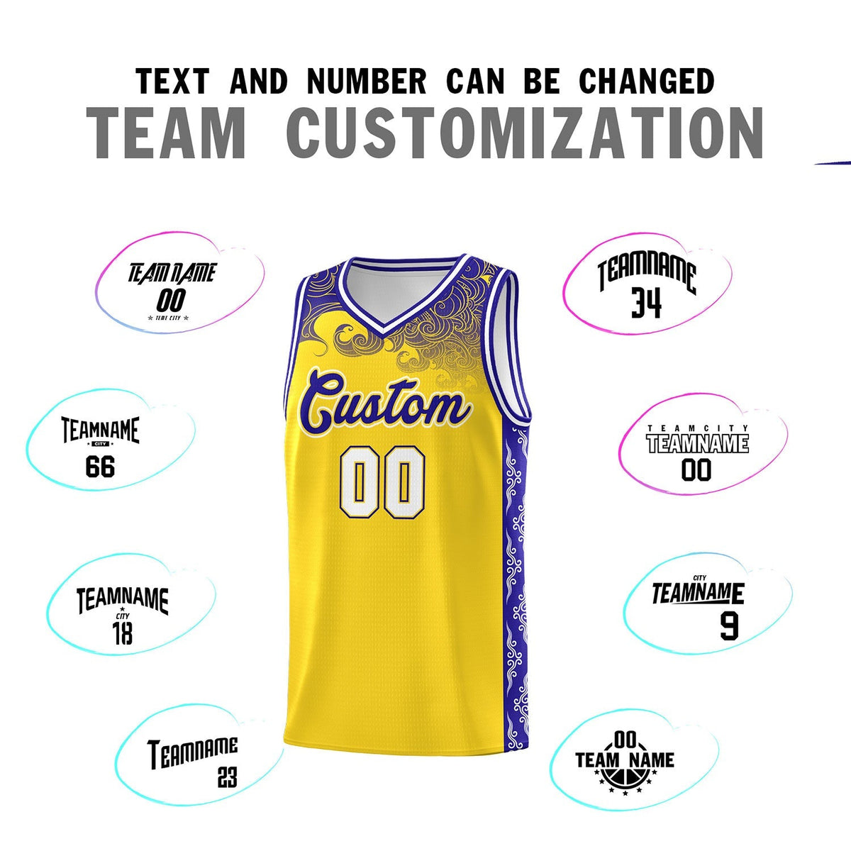 Custom Gold Personalized Cloud Pattern Sports Kits Uniform Basketball Jersey|KXKSHOP