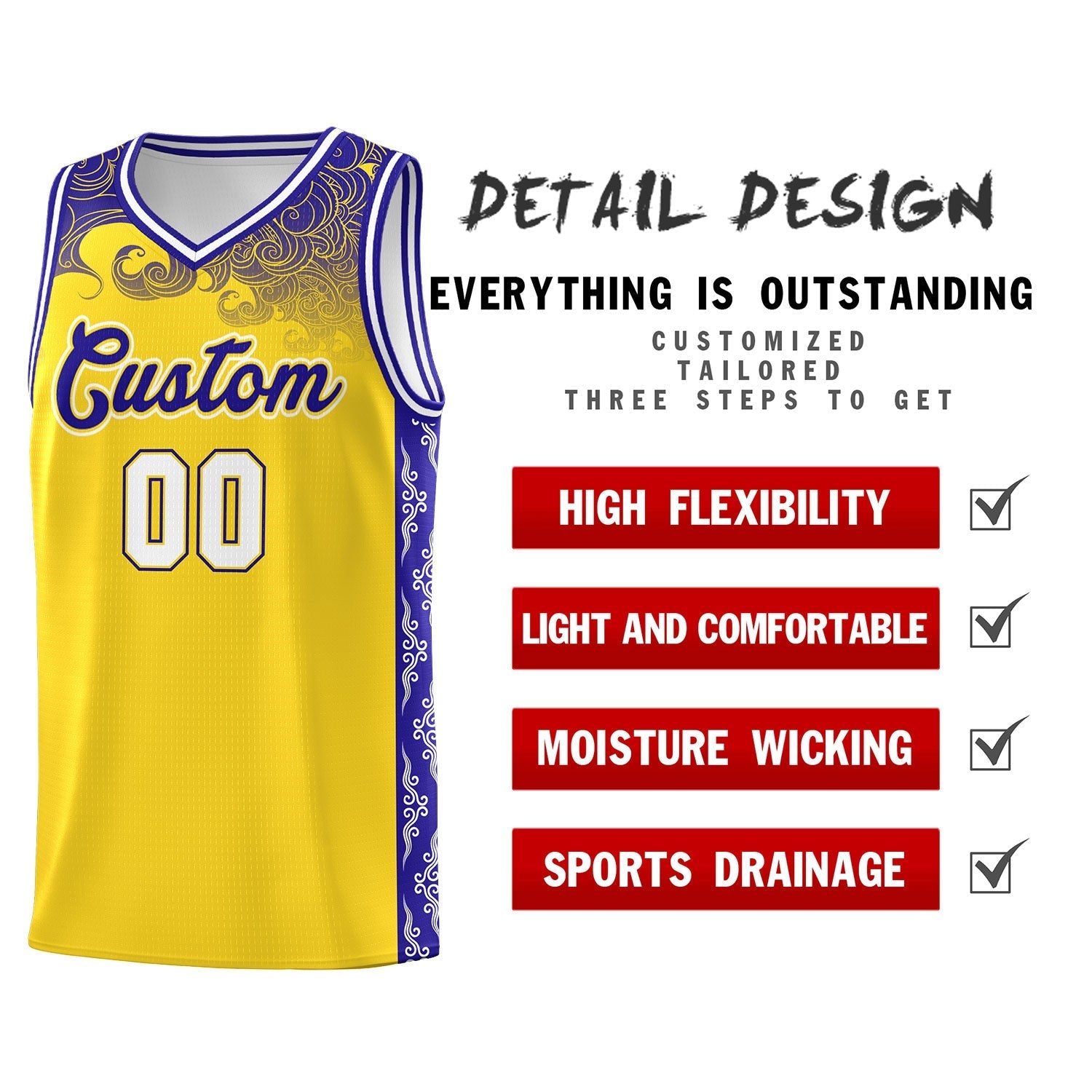 Custom Gold Personalized Cloud Pattern Sports Kits Uniform Basketball Jersey|KXKSHOP