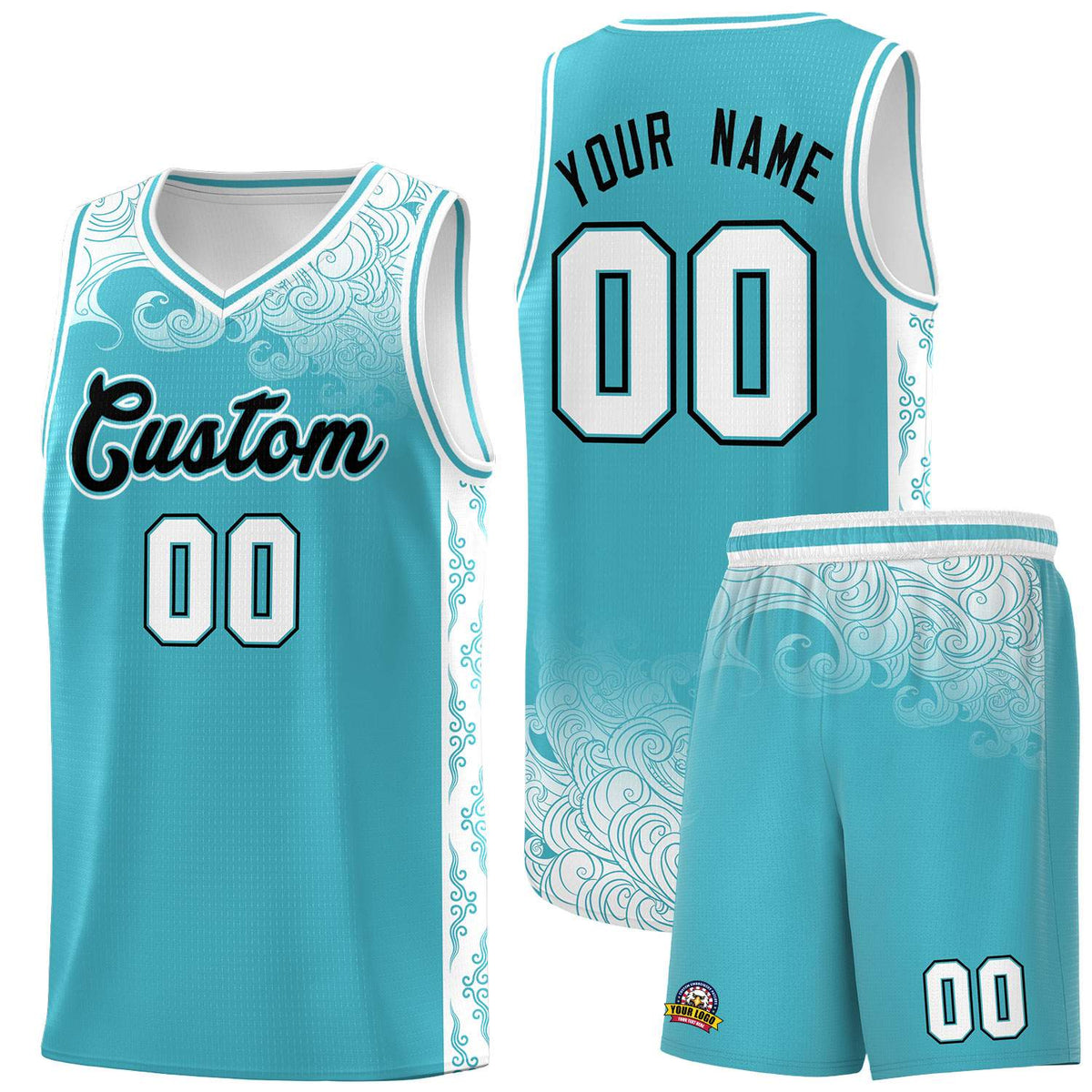 Custom Sky Blue Personalized Cloud Pattern Sports Kits Uniform Basketball Jersey|KXKSHOP