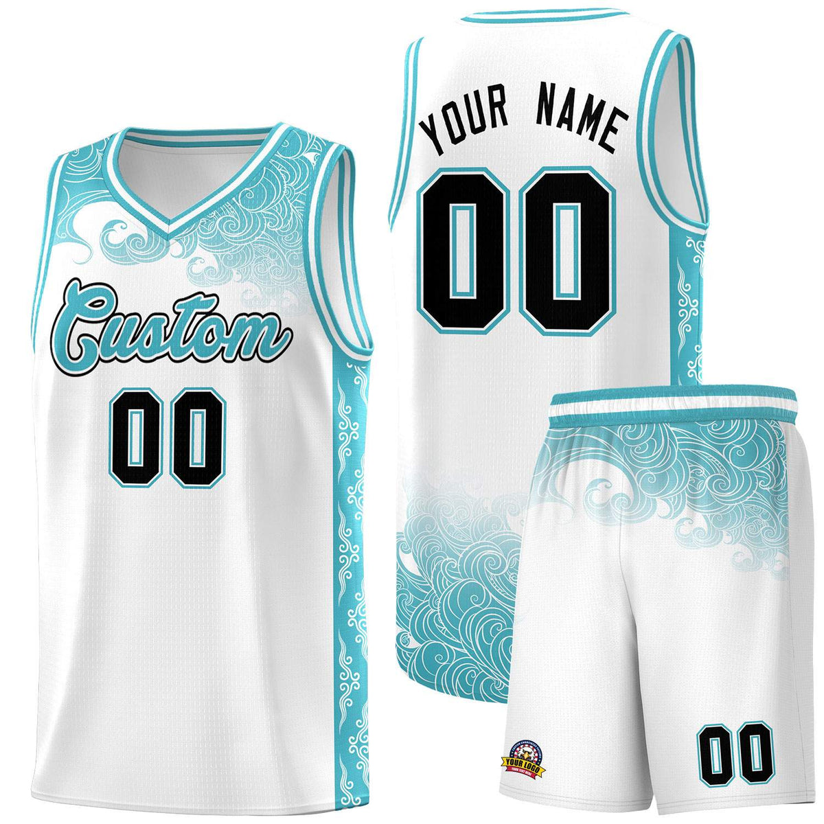 Custom White Personalized Cloud Pattern Sports Kits Uniform Basketball Jersey|KXKSHOP