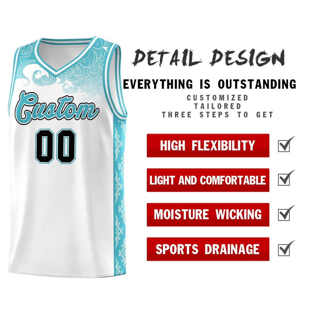 Custom White Personalized Cloud Pattern Sports Kits Uniform Basketball Jersey|KXKSHOP