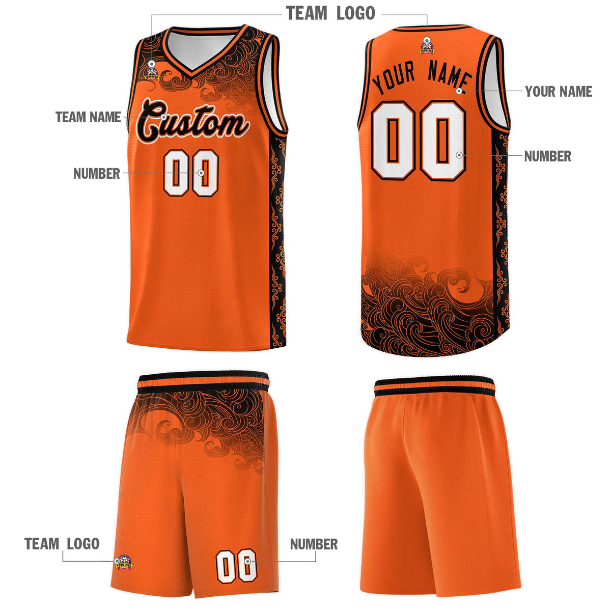 Custom Orange Personalized Cloud Pattern Sports Kits Uniform Basketball Jersey|KXKSHOP