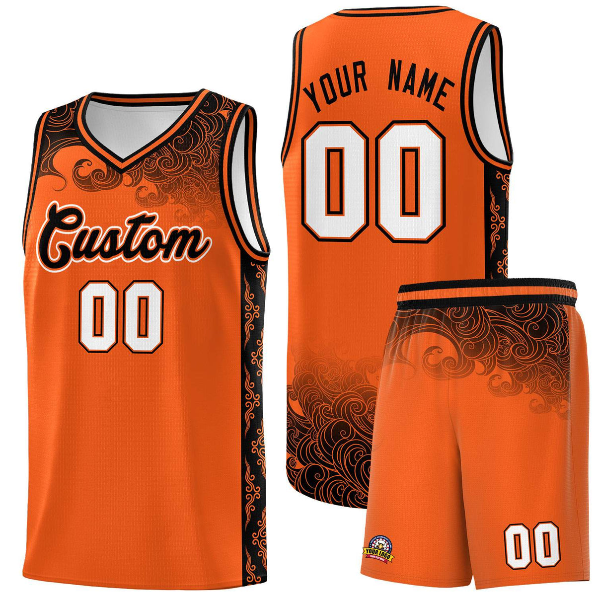 Custom Orange Personalized Cloud Pattern Sports Kits Uniform Basketball Jersey|KXKSHOP