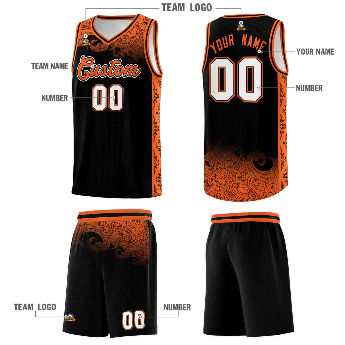 Custom Black Personalized Cloud Pattern Sports Kits Uniform Basketball Jersey|KXKSHOP