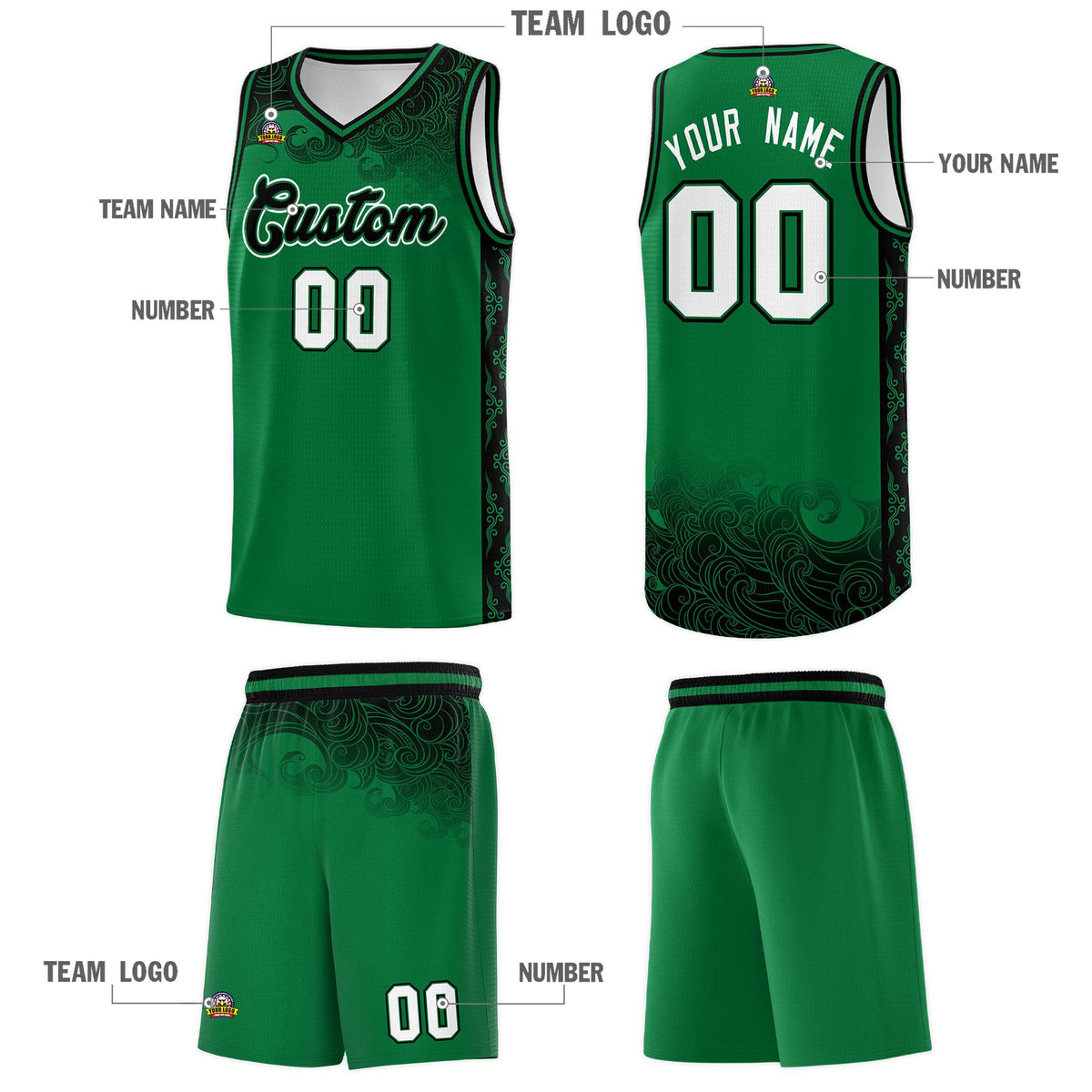 Custom Kelly Green Personalized Cloud Pattern Sports Kits Uniform Basketball Jersey|KXKSHOP