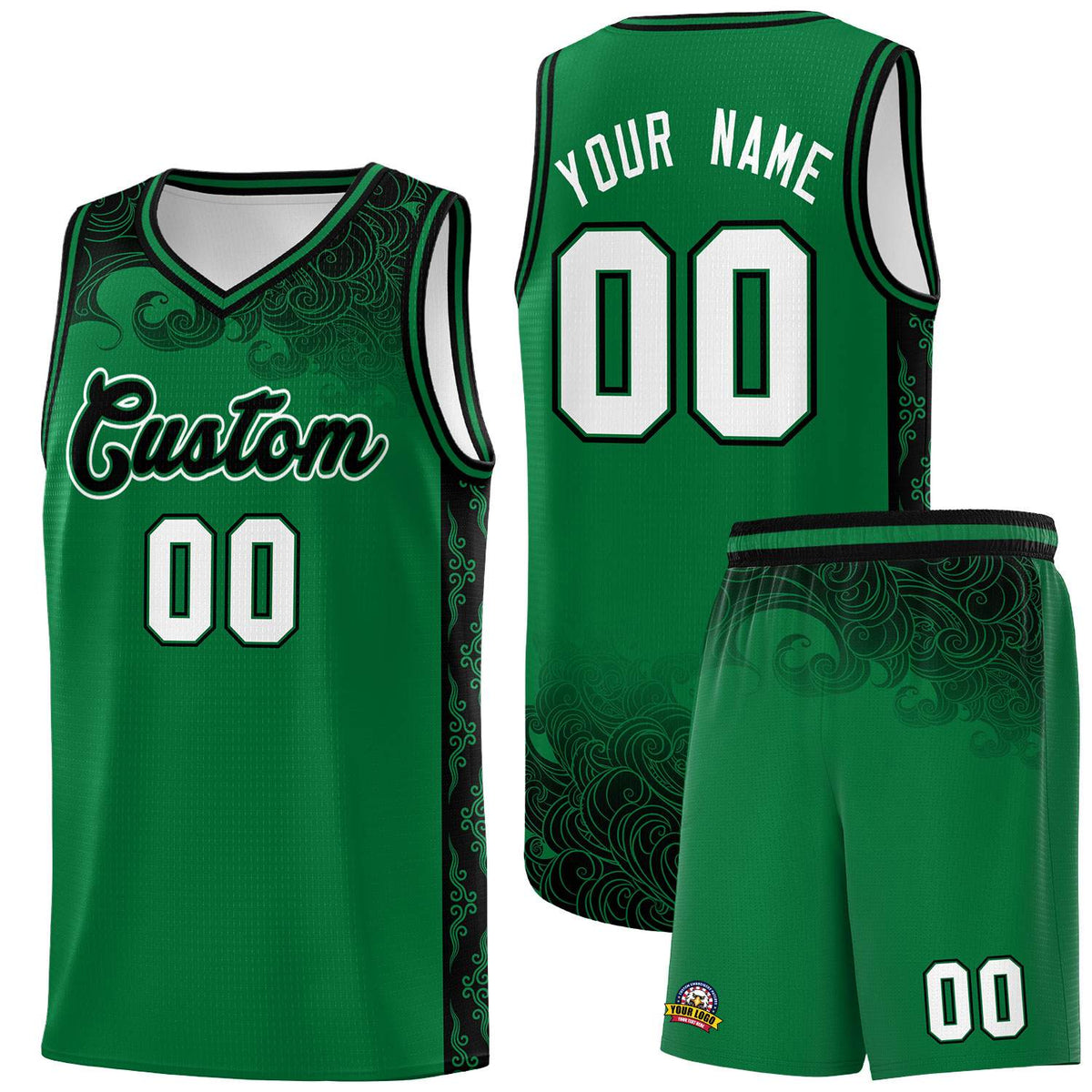 Custom Kelly Green Personalized Cloud Pattern Sports Kits Uniform Basketball Jersey|KXKSHOP
