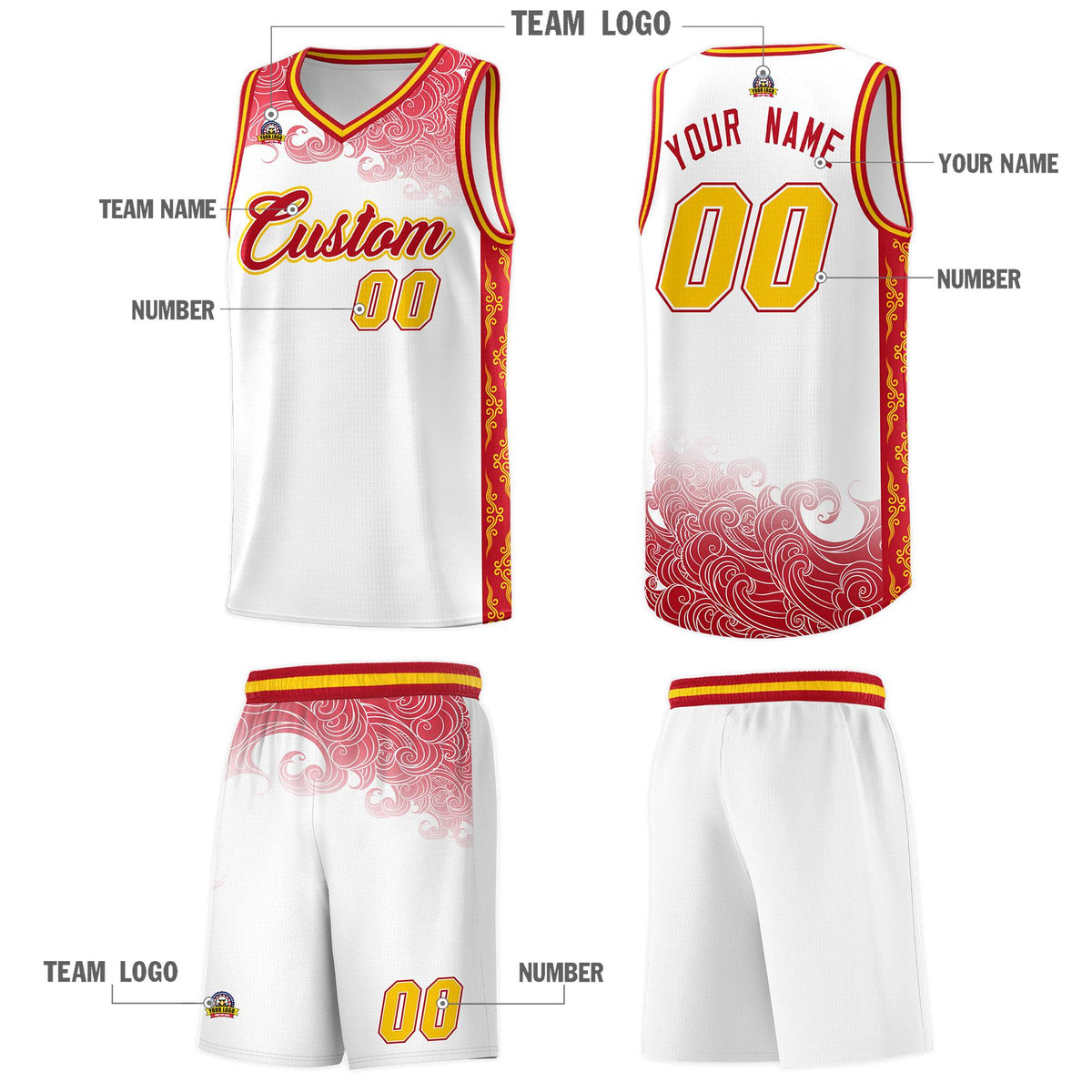 Custom White Personalized Cloud Pattern Sports Kits Uniform Basketball Jersey|KXKSHOP
