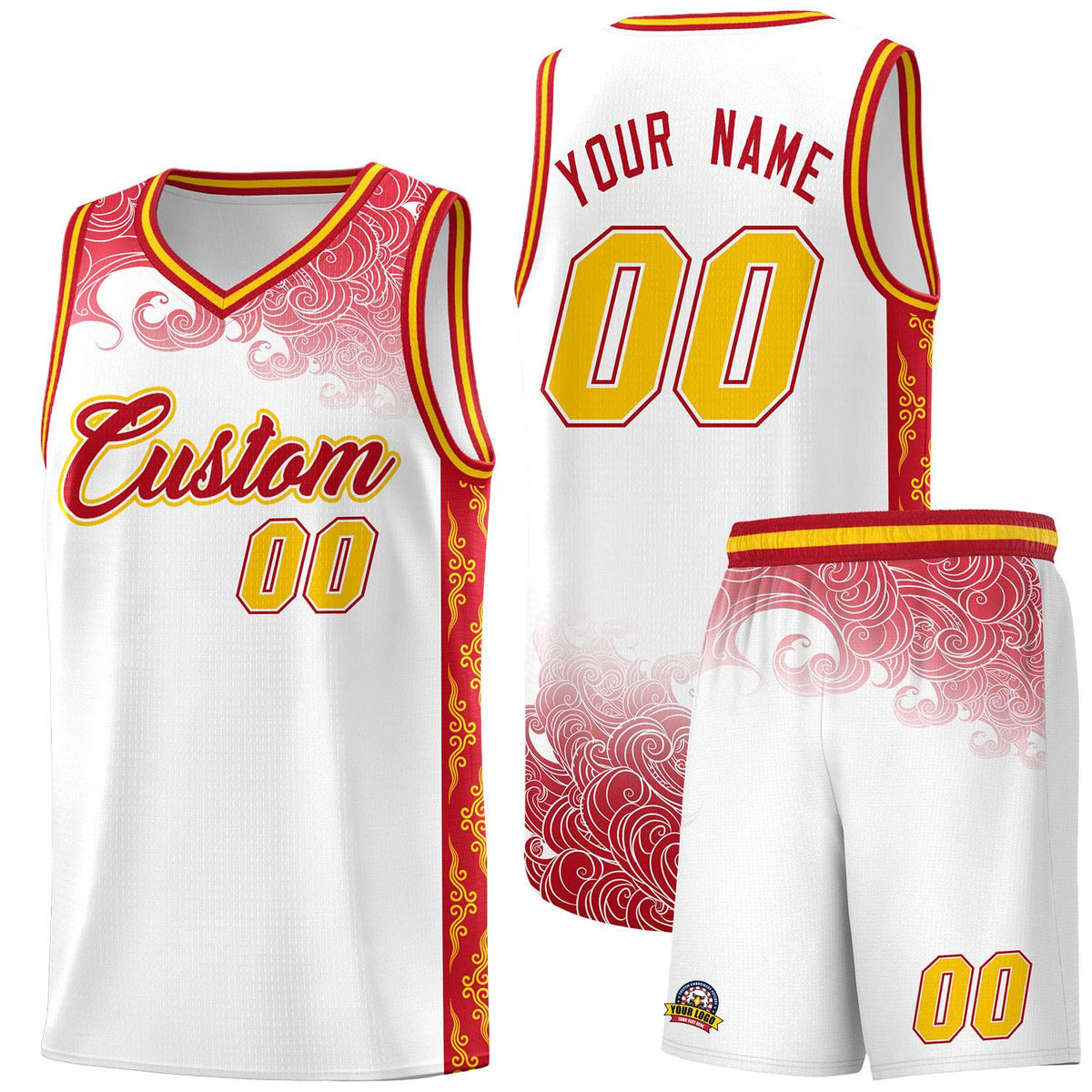 Custom White Personalized Cloud Pattern Sports Kits Uniform Basketball Jersey|KXKSHOP