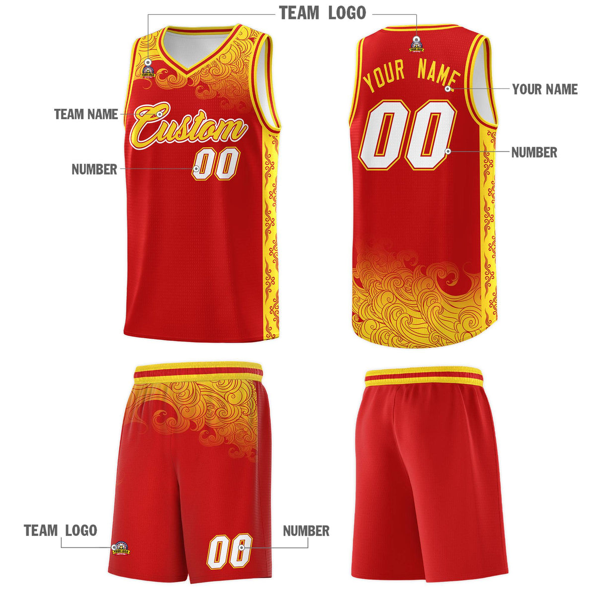 Custom Red Personalized Cloud Pattern Sports Kits Uniform Basketball Jersey|KXKSHOP