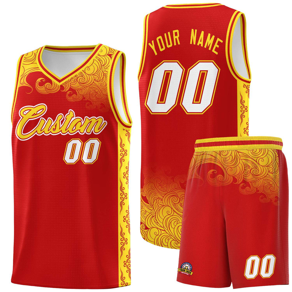 Custom Red Personalized Cloud Pattern Sports Kits Uniform Basketball Jersey|KXKSHOP