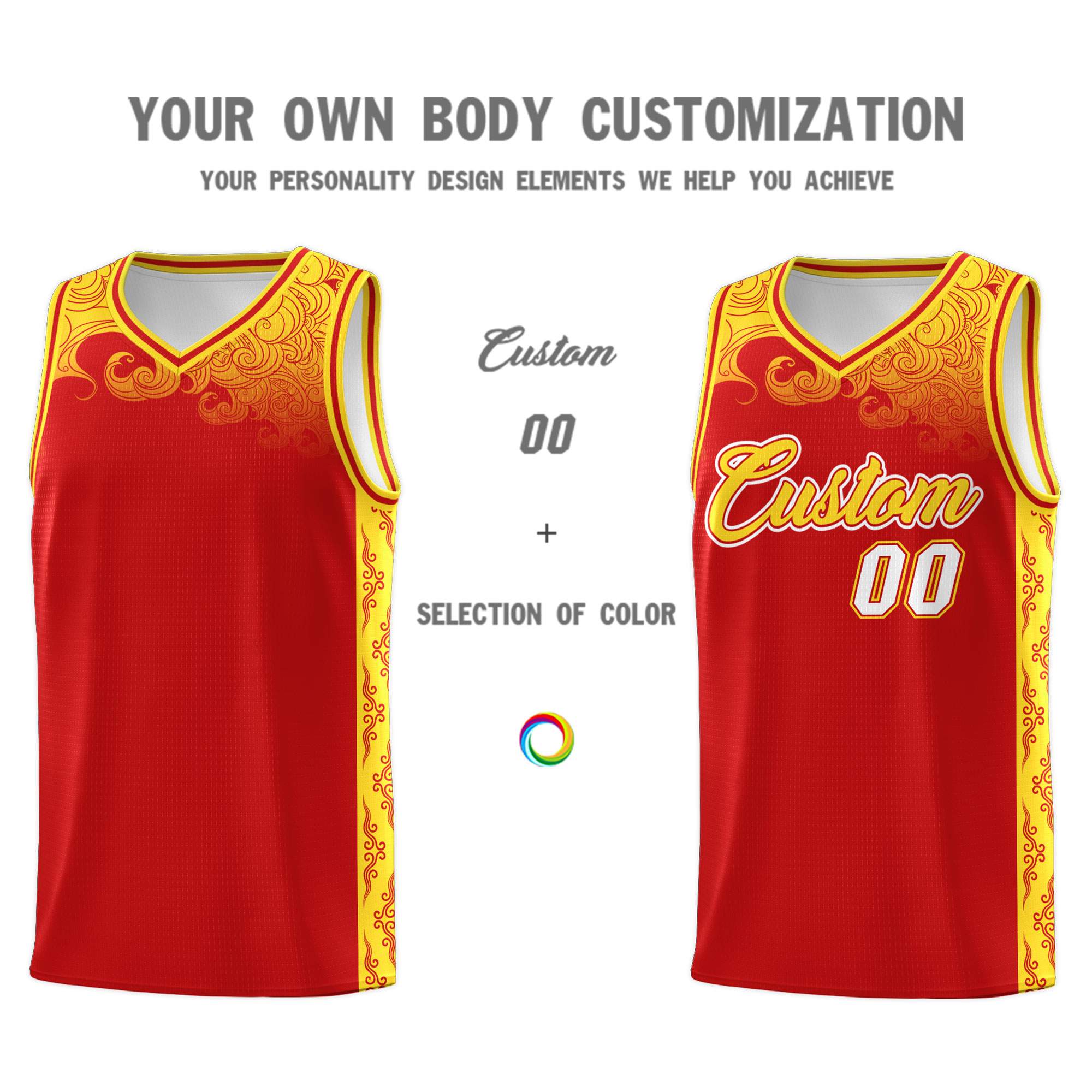 Custom Red Personalized Cloud Pattern Sports Kits Uniform Basketball Jersey|KXKSHOP